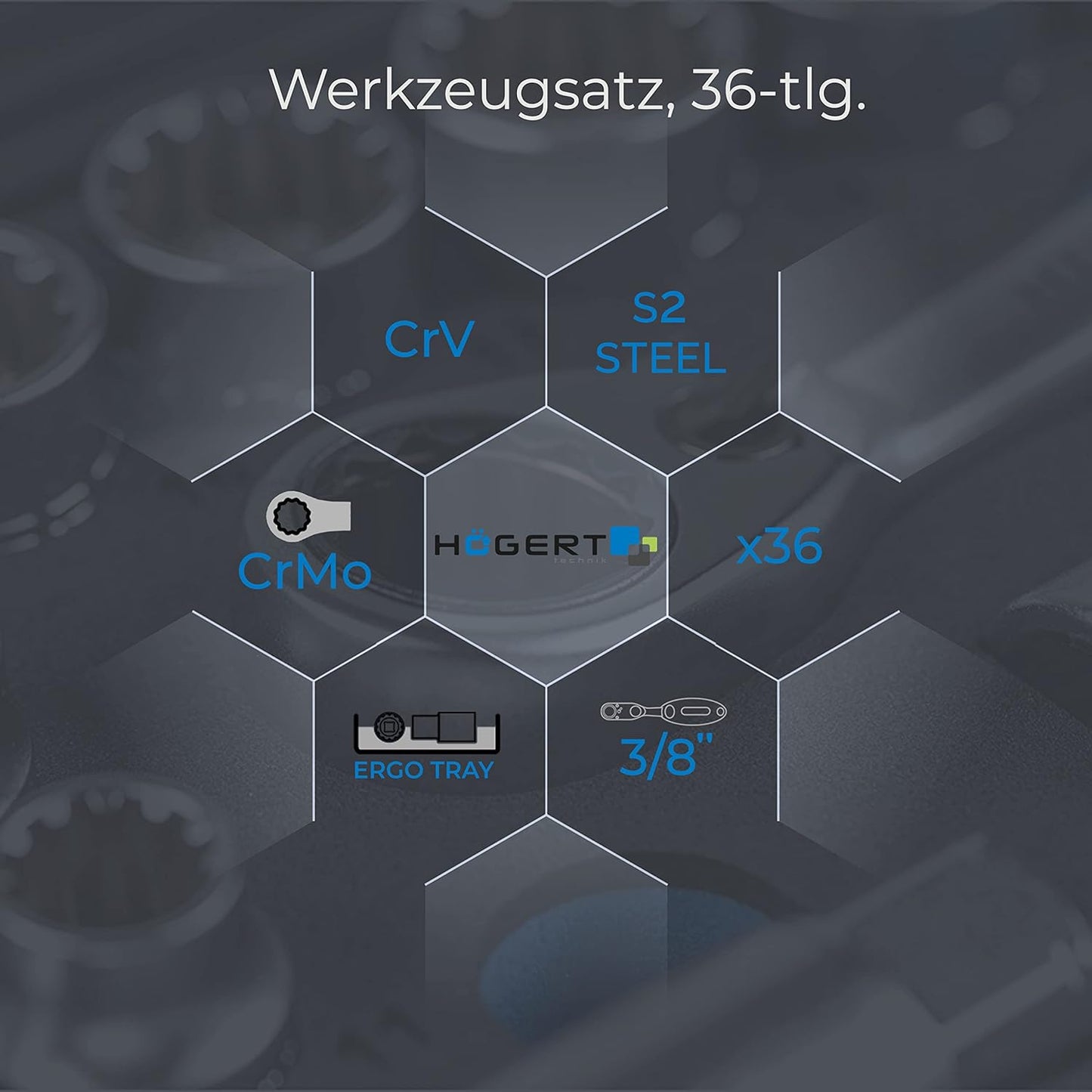Werkzeugset Steckschlüssel HT1R465, 36 teilig