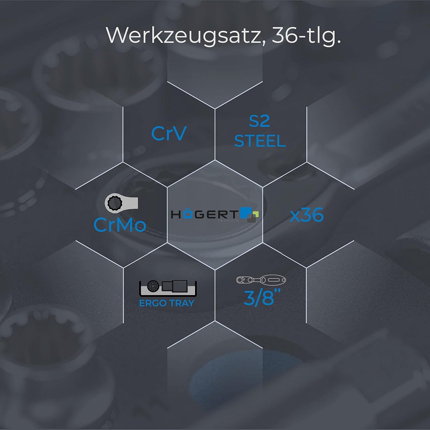 Werkzeugset mit Steckschlüsseln & Bits, 60 teilig