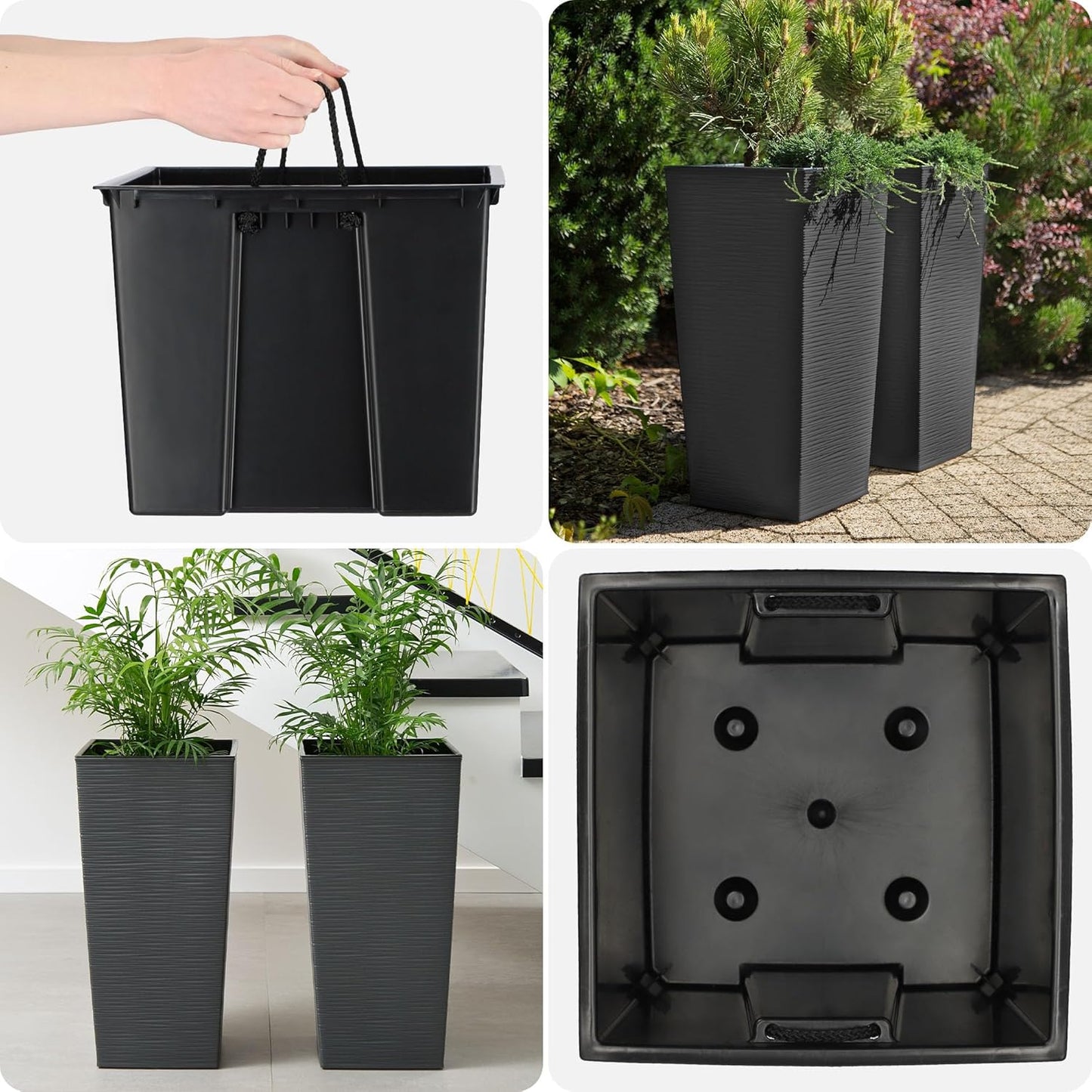 Pflanzkübel mit Innentopf für Garten & Balkon, 68cm Höhe|Grafit