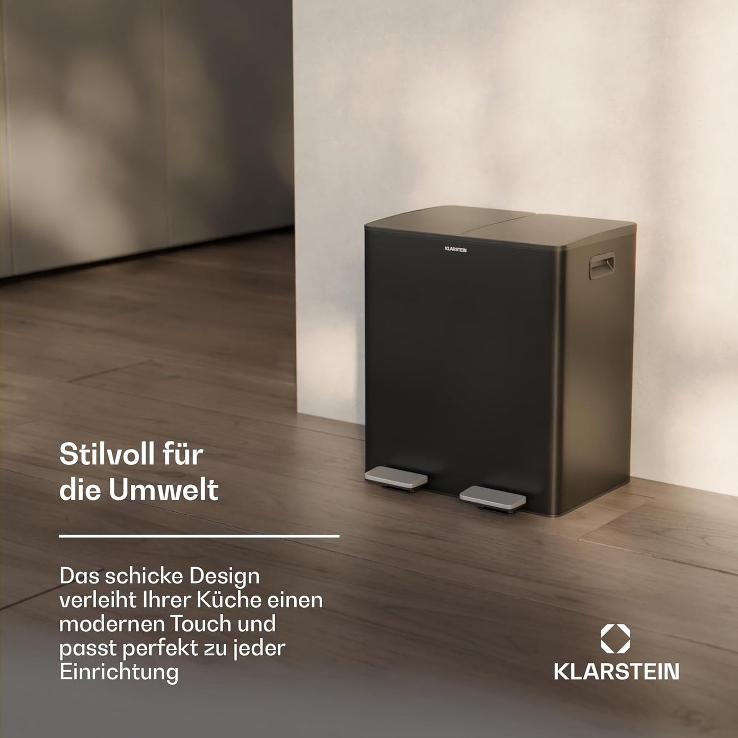 EcoVista Mülltrennsystem mit 2 Fächern & 3L Komposteimer, 40 L mit komposteimer, Schwarz