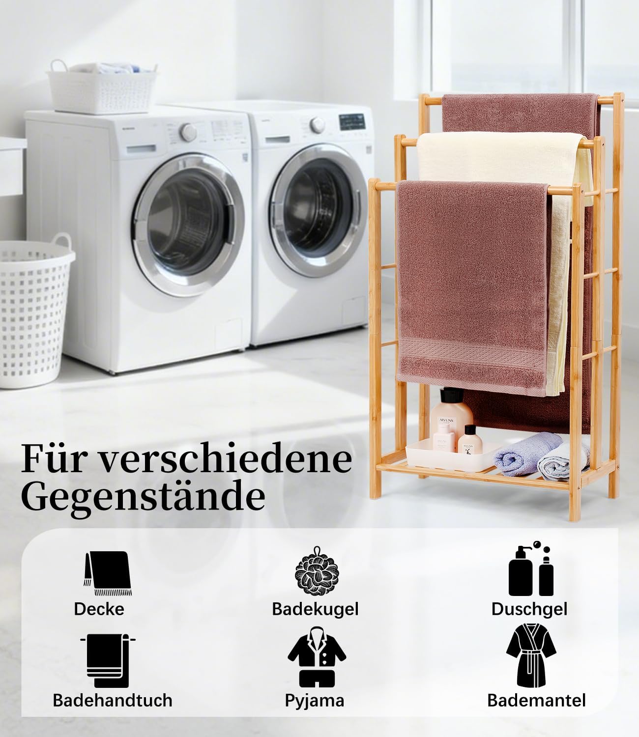 Handtuchständer mit Ablage, 96cm hoch