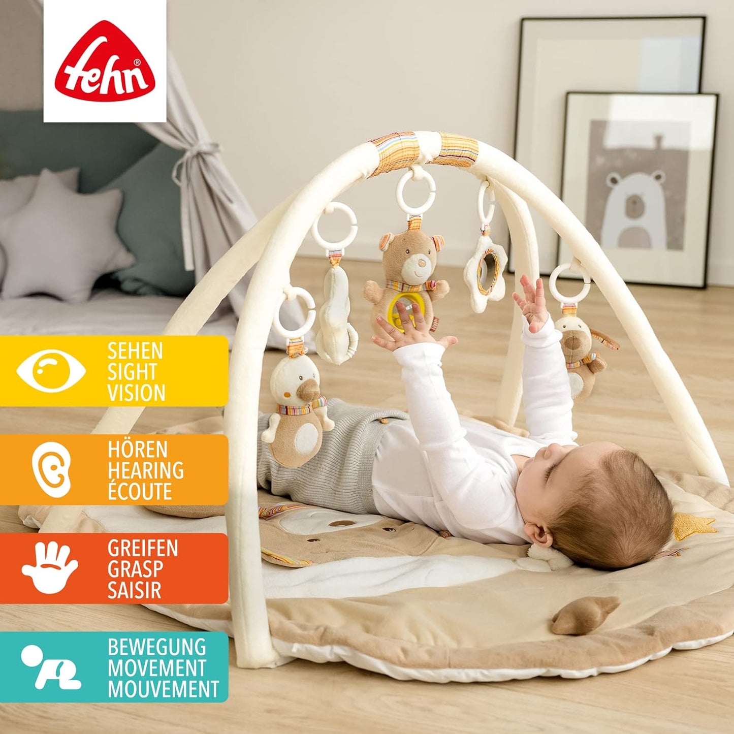 3D-Activity-Decke Bär Rainbow mit abnehmbaren Spielzeugen, Rainbow
