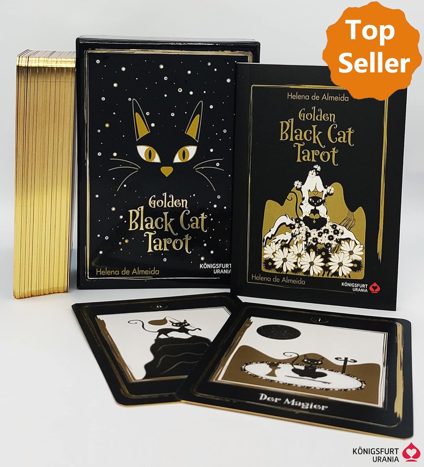 Golden Black Cat Tarot - Hochwertige Stülpdeckelschachtel mit Goldfolie, Gebundenes Buch