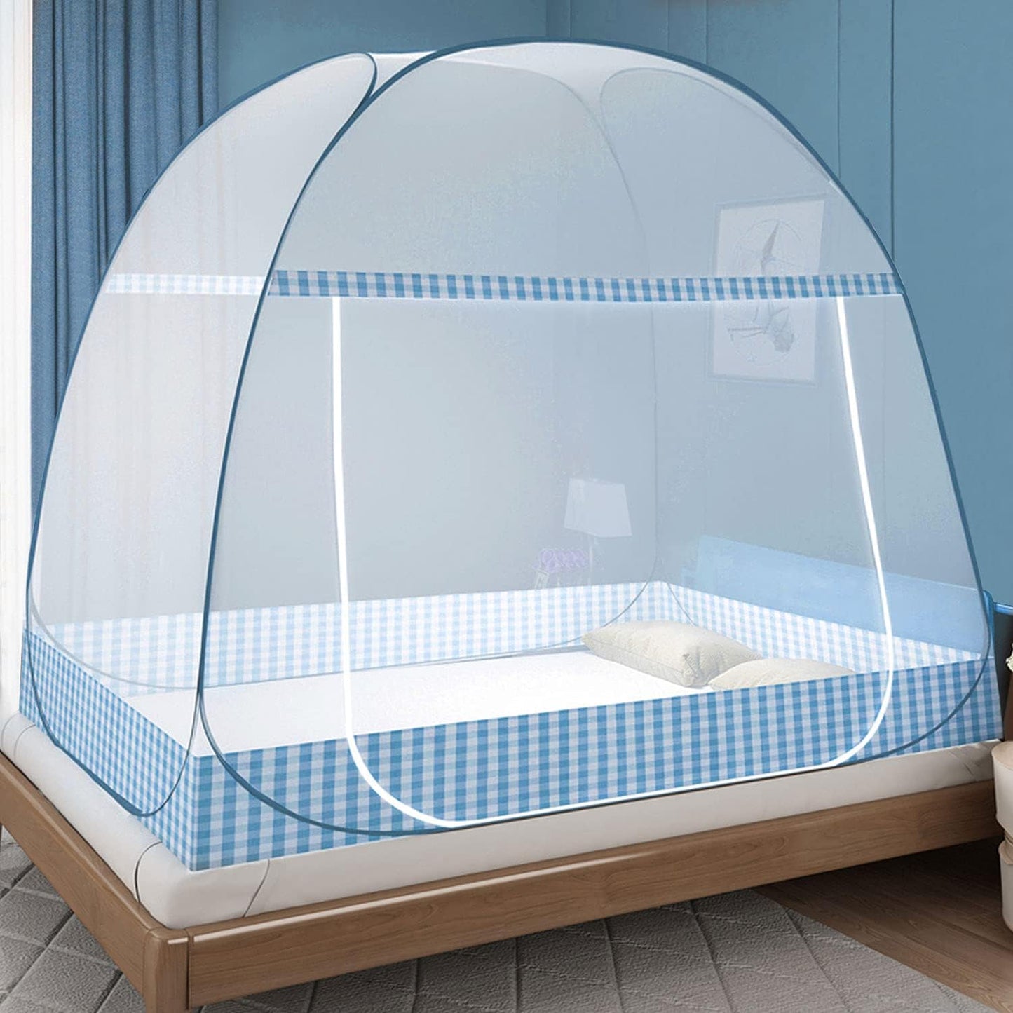 Faltbares Pop-Up Moskitonetz für Bett/Camping, Blau 200x150x150 cm (1er Pack)