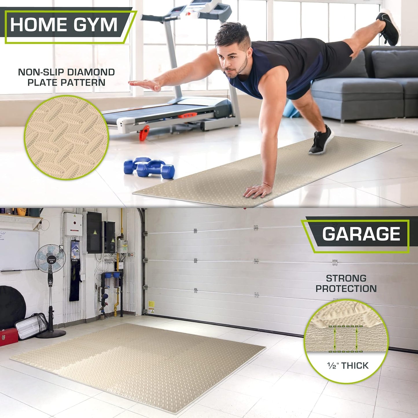 Interlocking Foam Fitnessmatte, Beige - 1/2 Inch - 24 Sq Ft - 6 Tiles