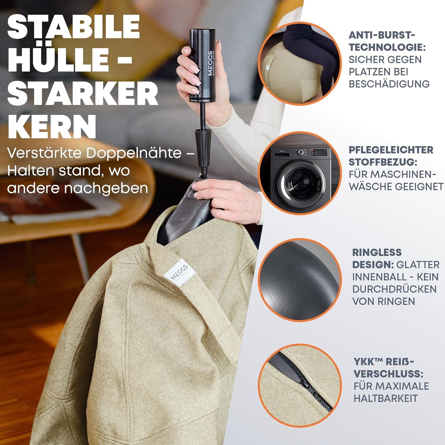 Ergonomischer Sitzball mit Stoffbezug, Perlmutt-beige 65 cm