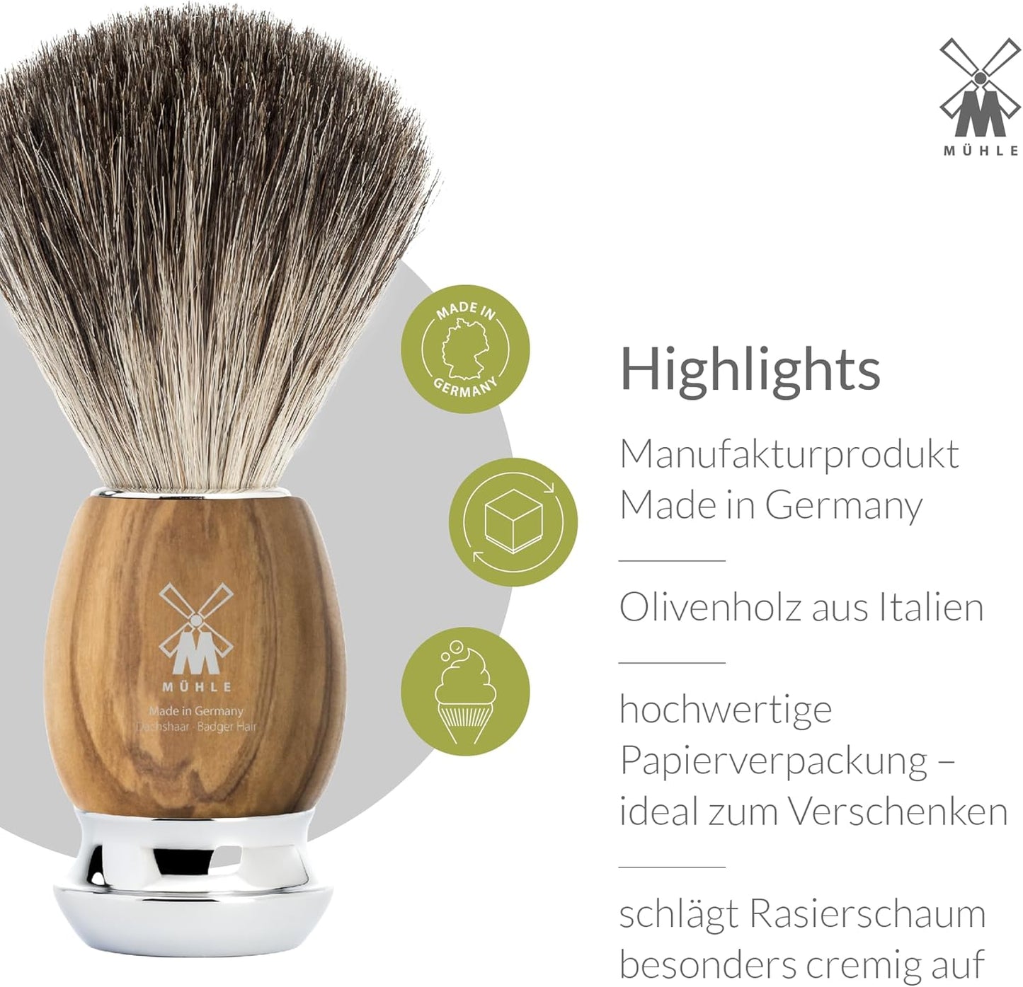Vivo Rasierset mit Halterung, Olivenholz