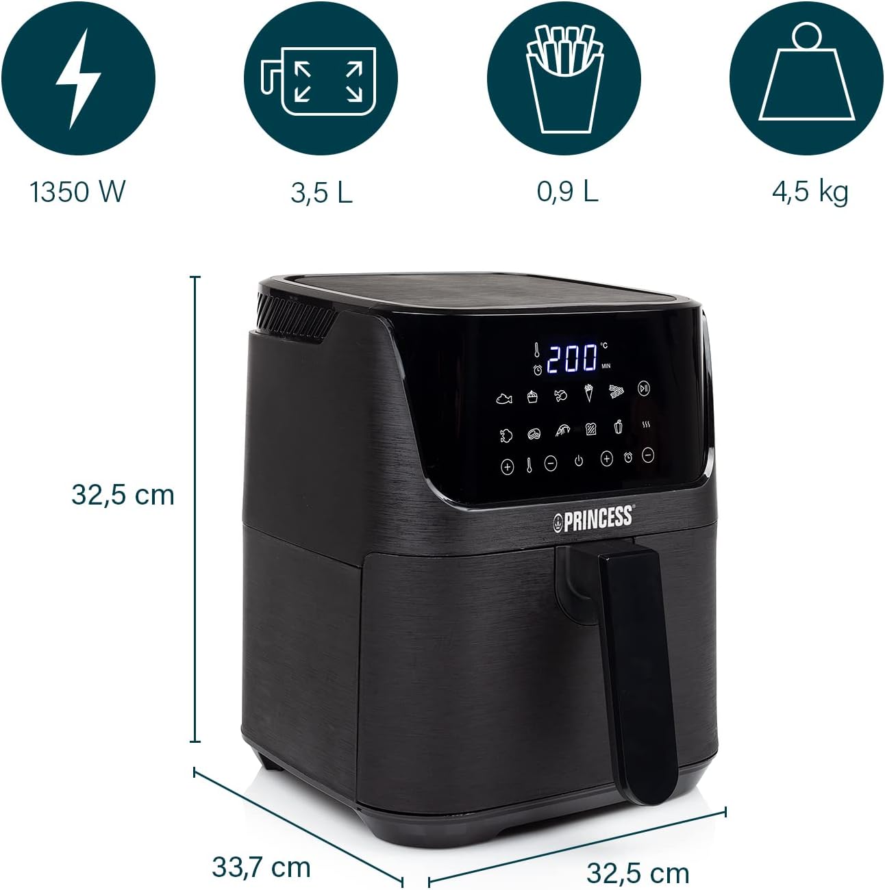 Airfryer 182031, 3.5L, Schwarz, Heissluftfritteuse mit Rezeptheft