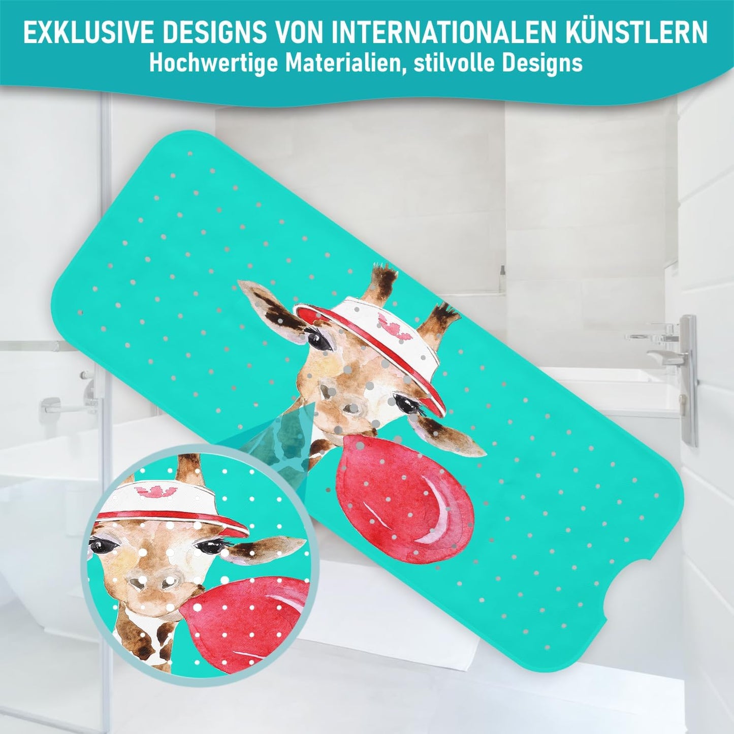 Rutschfeste Badewannenmatte, 100x40 cm, Badewannenmatte Giraffe