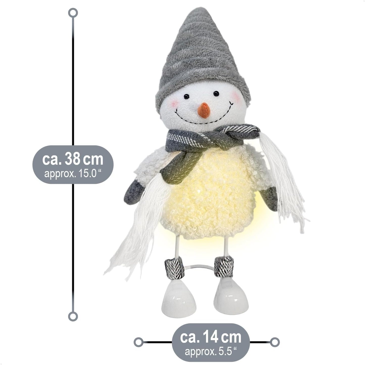 LED-Schneemann Dekofigur mit Stimmungslicht, 38cm Wichtel - Weiss - mit Mütze