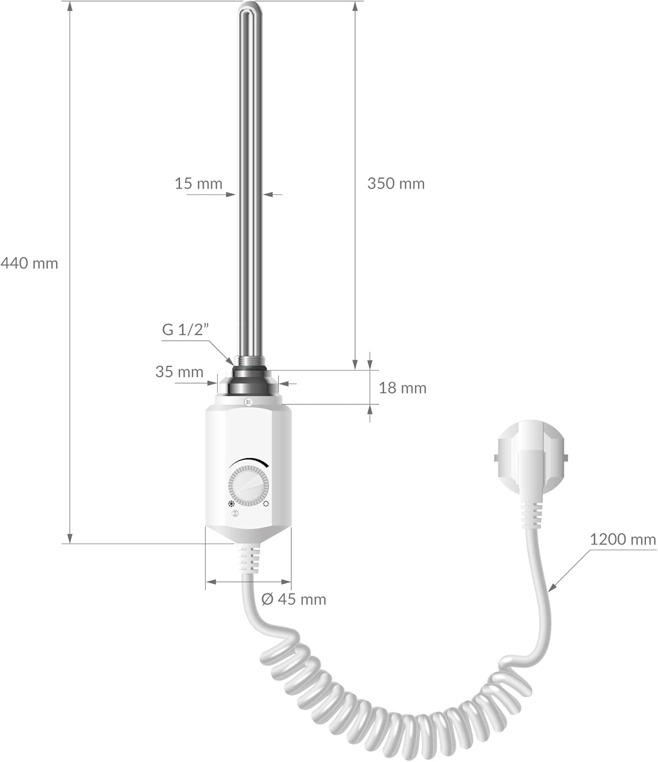 Elektrischer Badheizkörper mit Heizstab 900W, 400x1200 mm gebogen mit Heizstab 900W Weiss