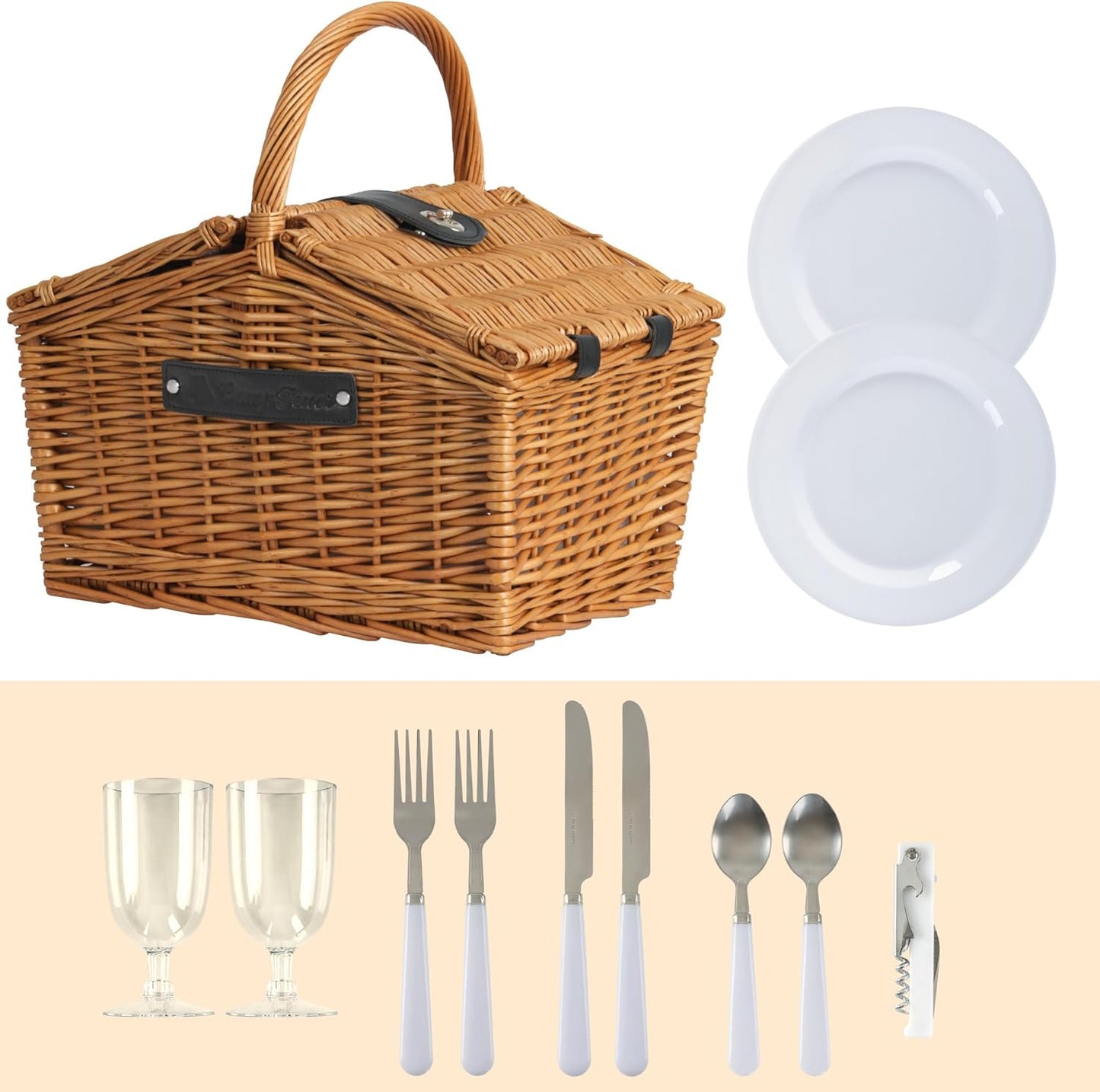 Picknickkorb mit Geschirr-Set und Kühlfach, Braun