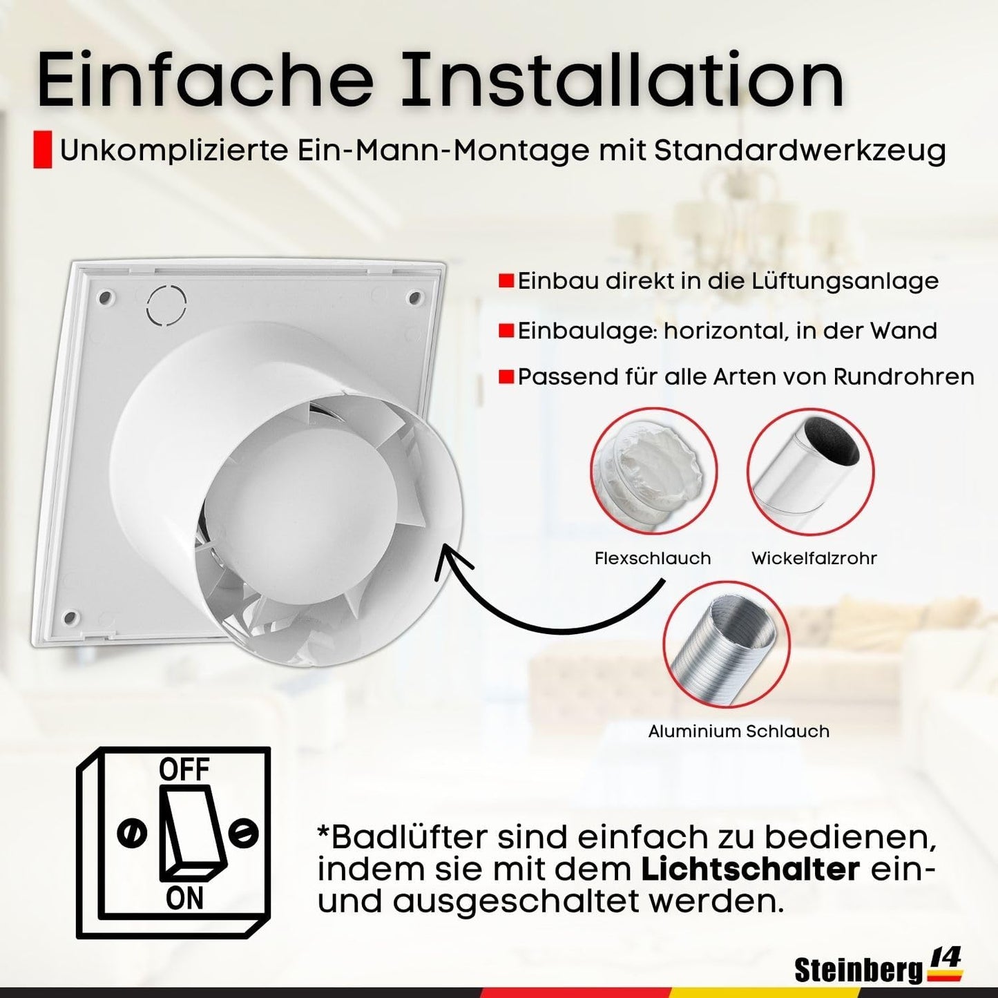 Abluftventilator, Ø 100mm Weiß