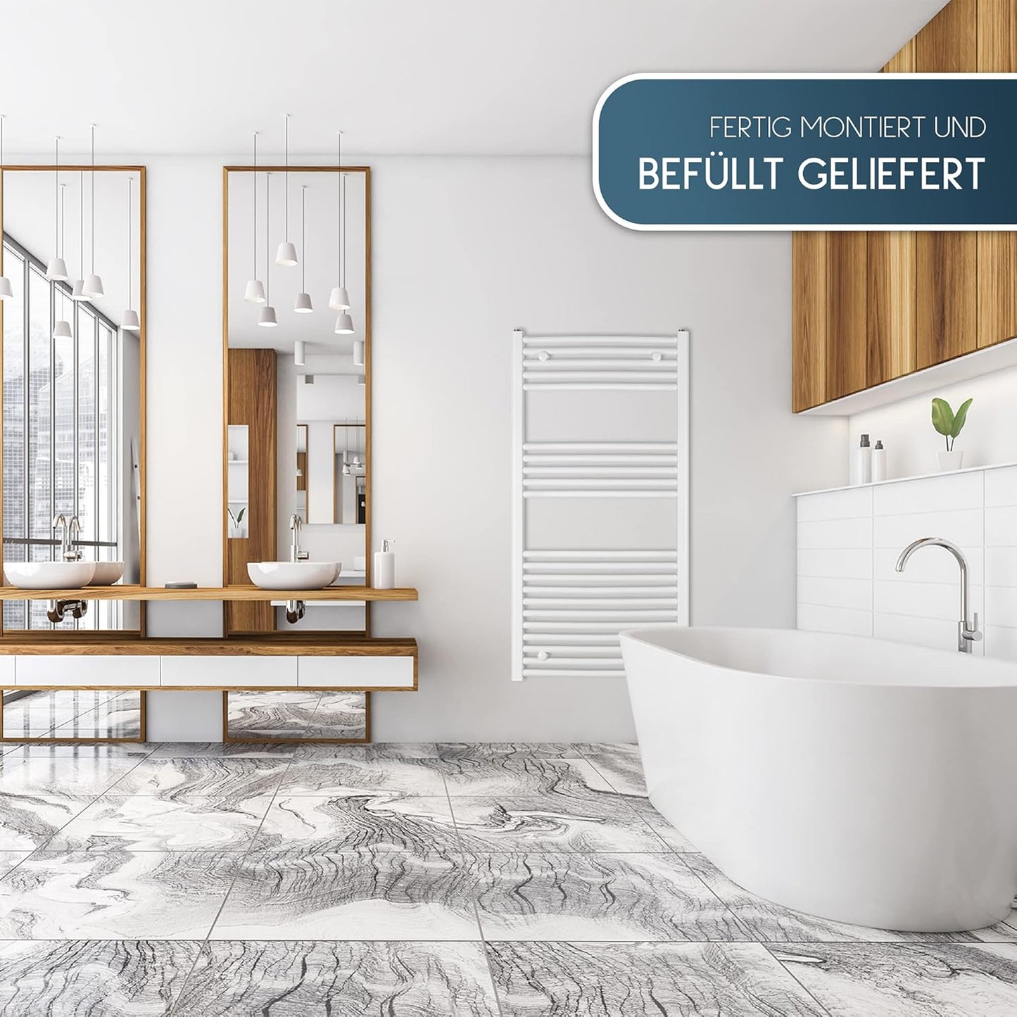 Elektrischer Handtuchheizkörper mit Timer-Funktion, weiss/gerade 1175h x 500b