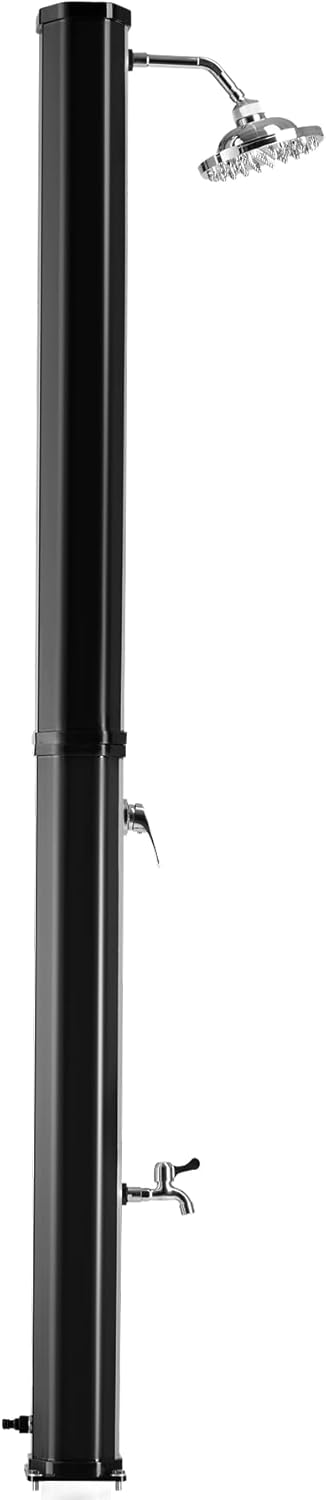 Solardusche mit Regenduschkopf (35 Liter) für Garten, Schwarz-Silber | 35 L