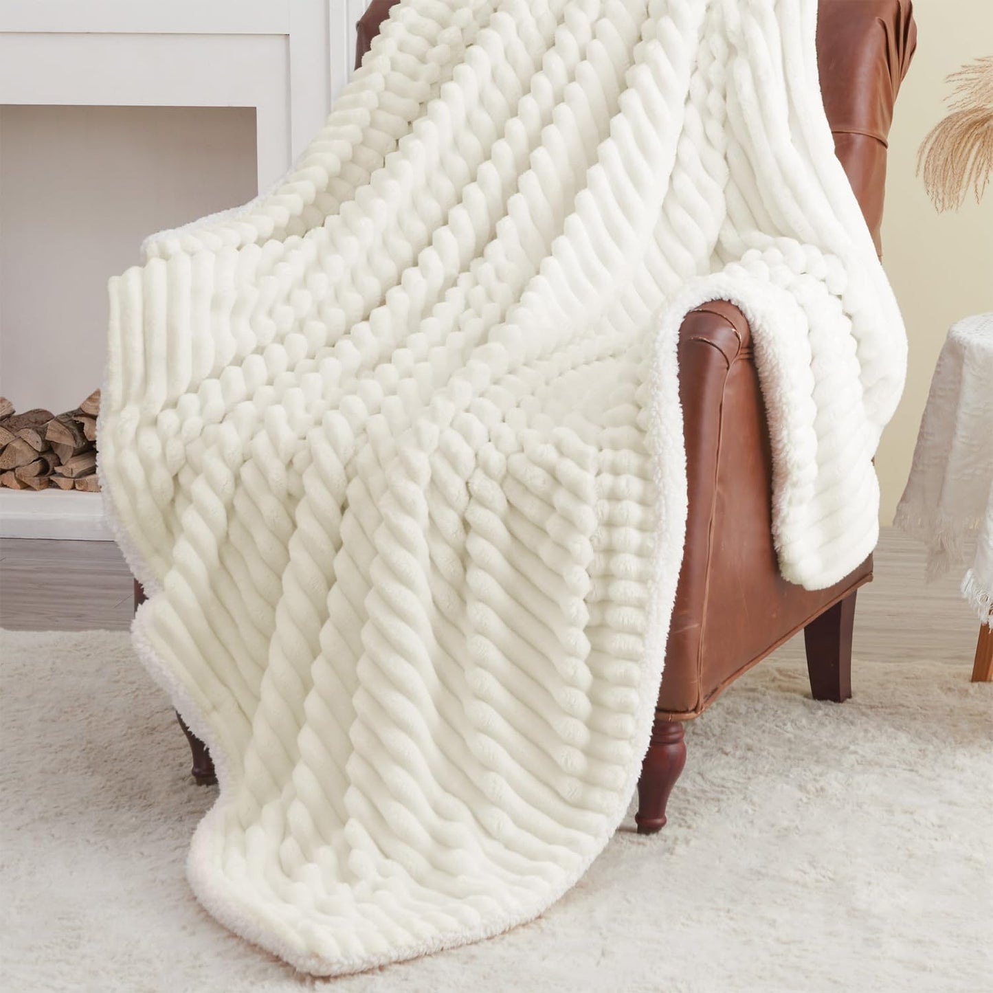 Flauschige Sherpa-Kuscheldecke, Cremeweiss 125 x 150 cm