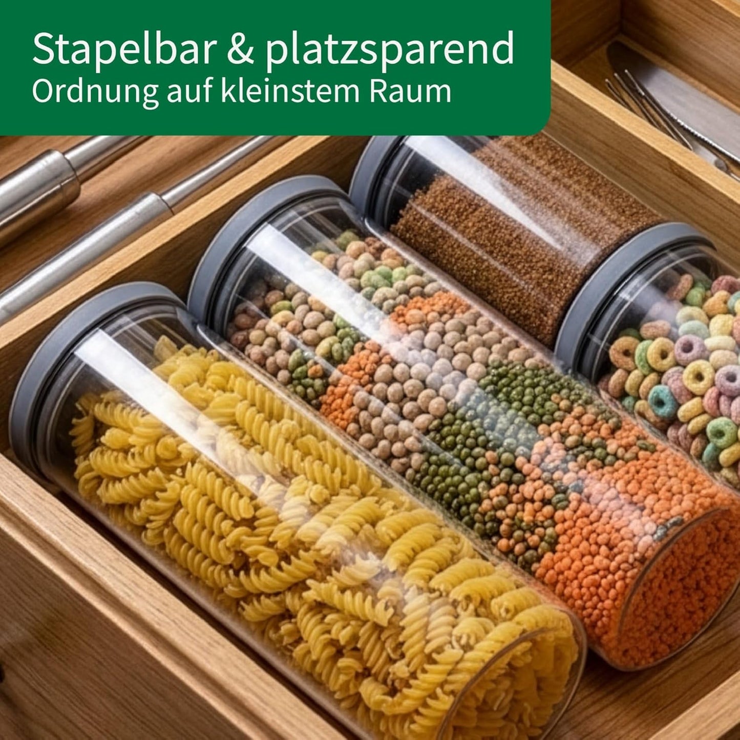 Vorratsbehälter-Set mit Glasdeckel, 4 x 1,5L