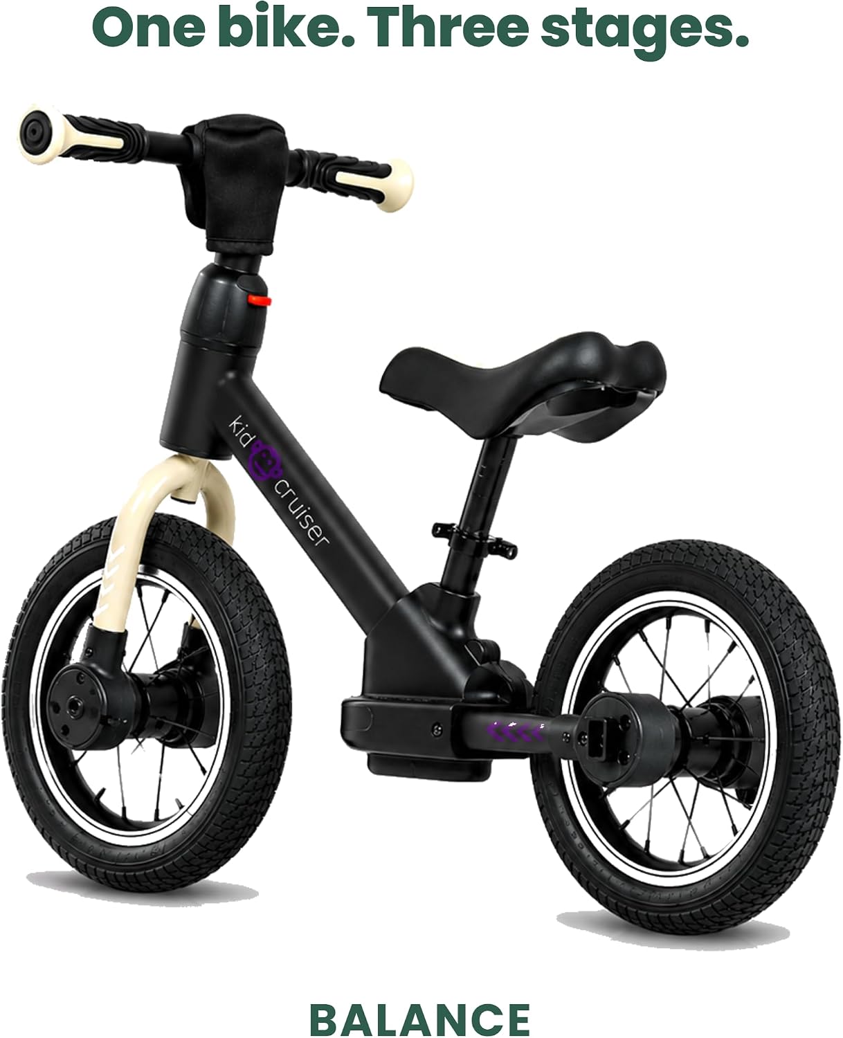 3in1 Laufrad mit LED-Rädern und Pedalen, Mattschwarz