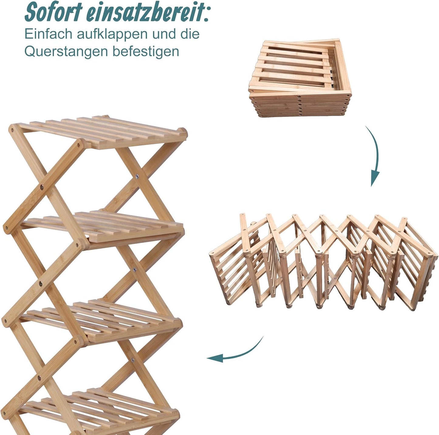 Schuhregal faltbar aus Bambus, 125 x 28 x 28 cm