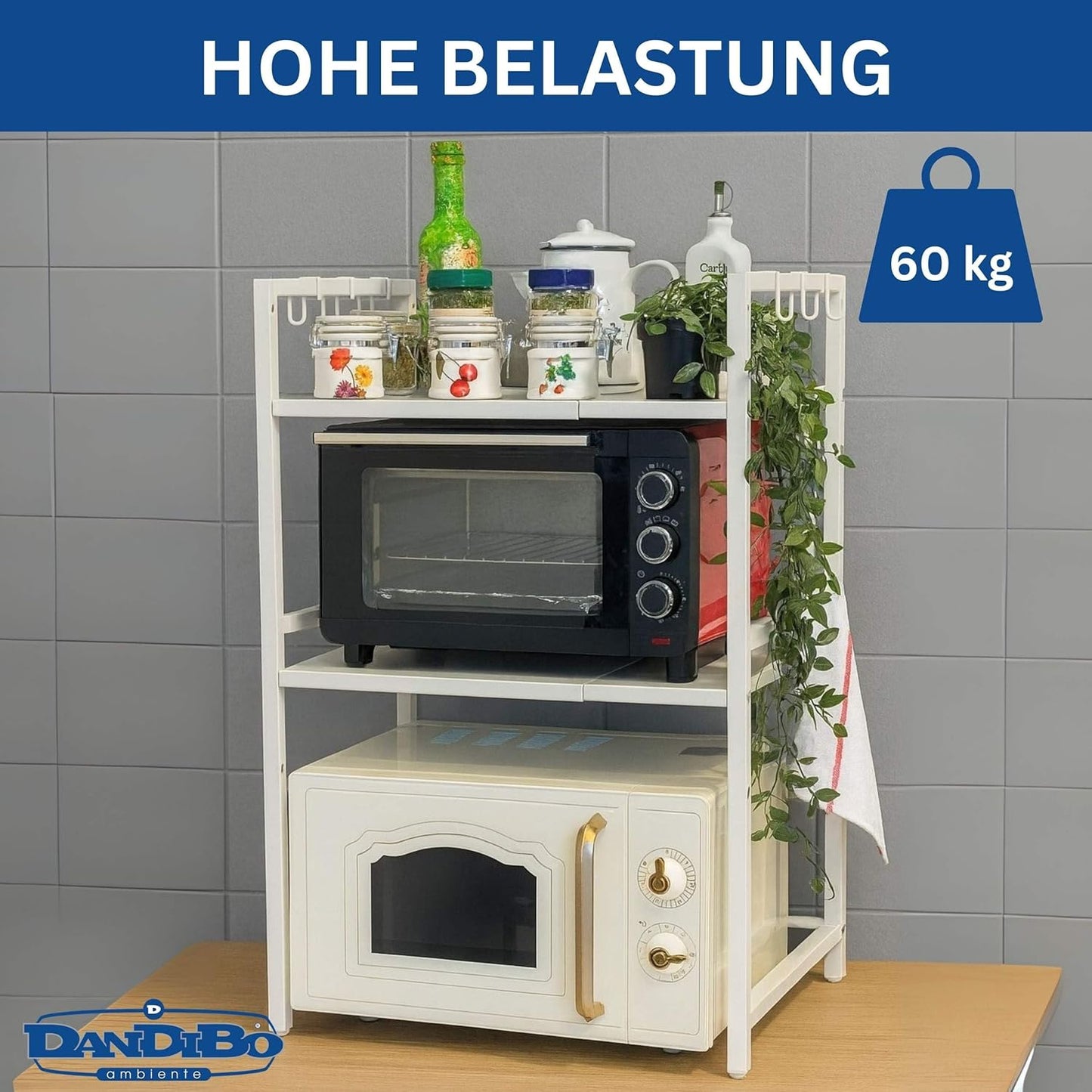 Verstellbares Küchenregal 3-stufig, Weiss 3 Stufig / Höhe 78 cm