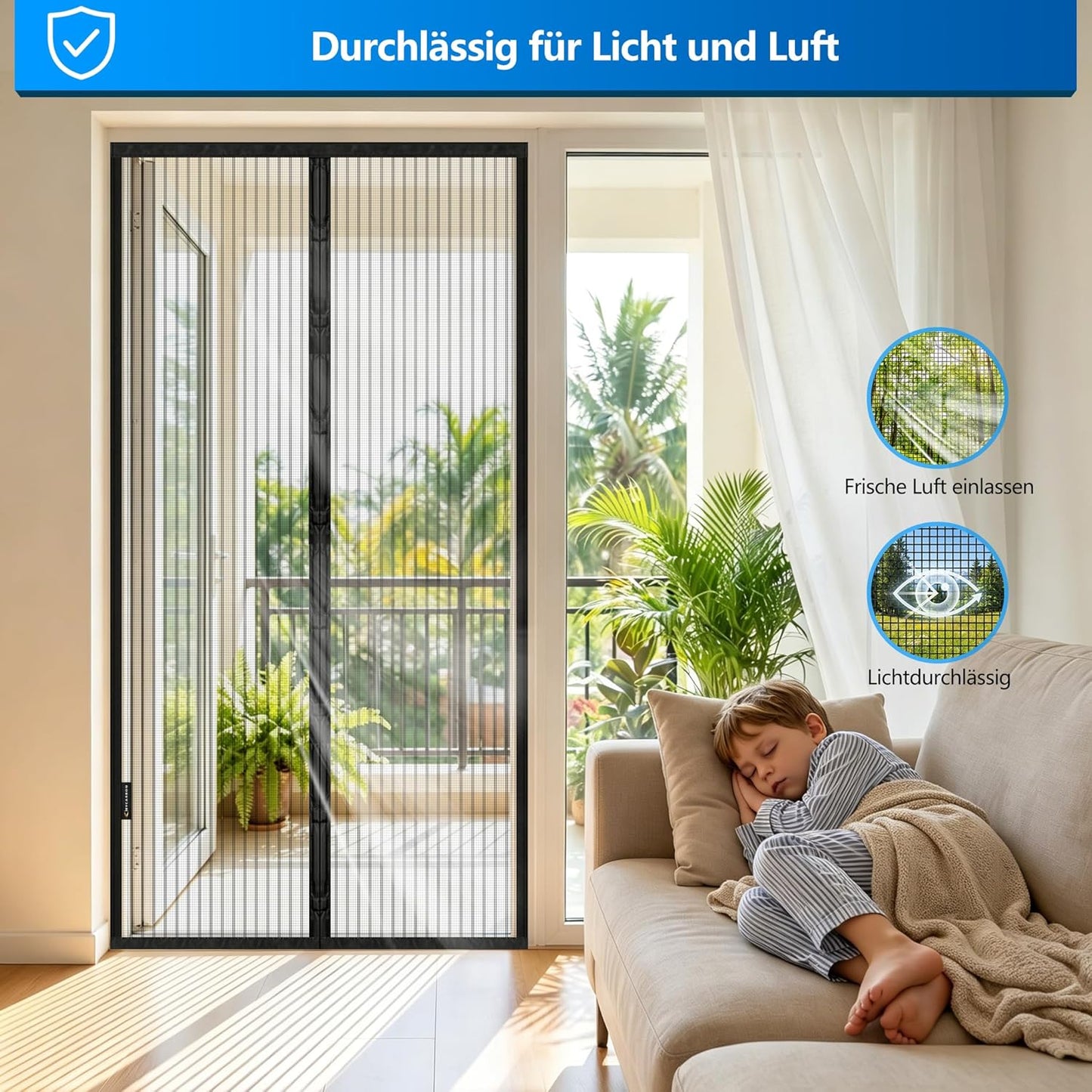 Magnetisches Fliegengitter für Balkontüren, Schwarz Gestreift 100x220cm