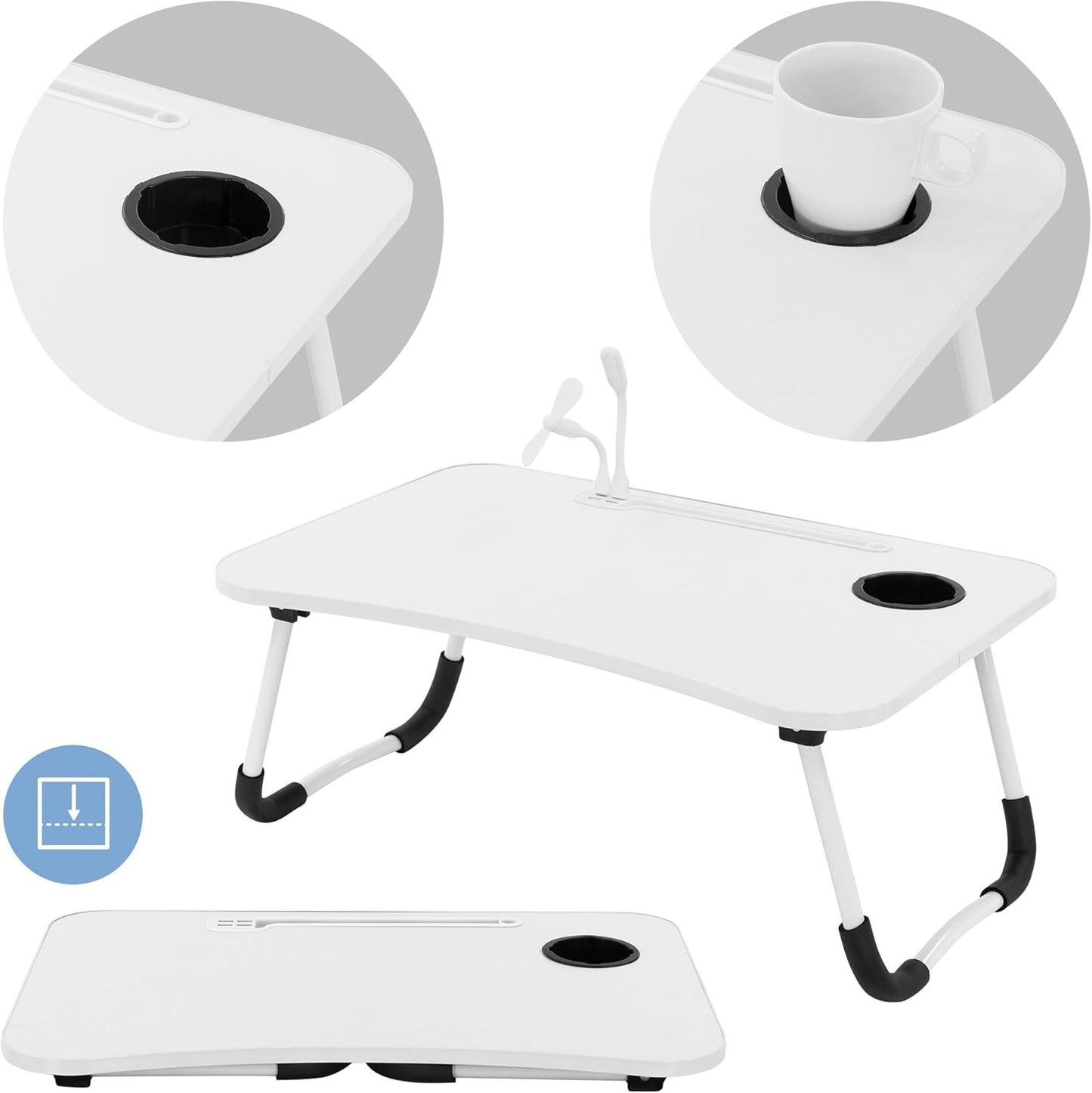 Klappbarer Laptoptisch mit USB-Ladeanschlüssen, Weiss
