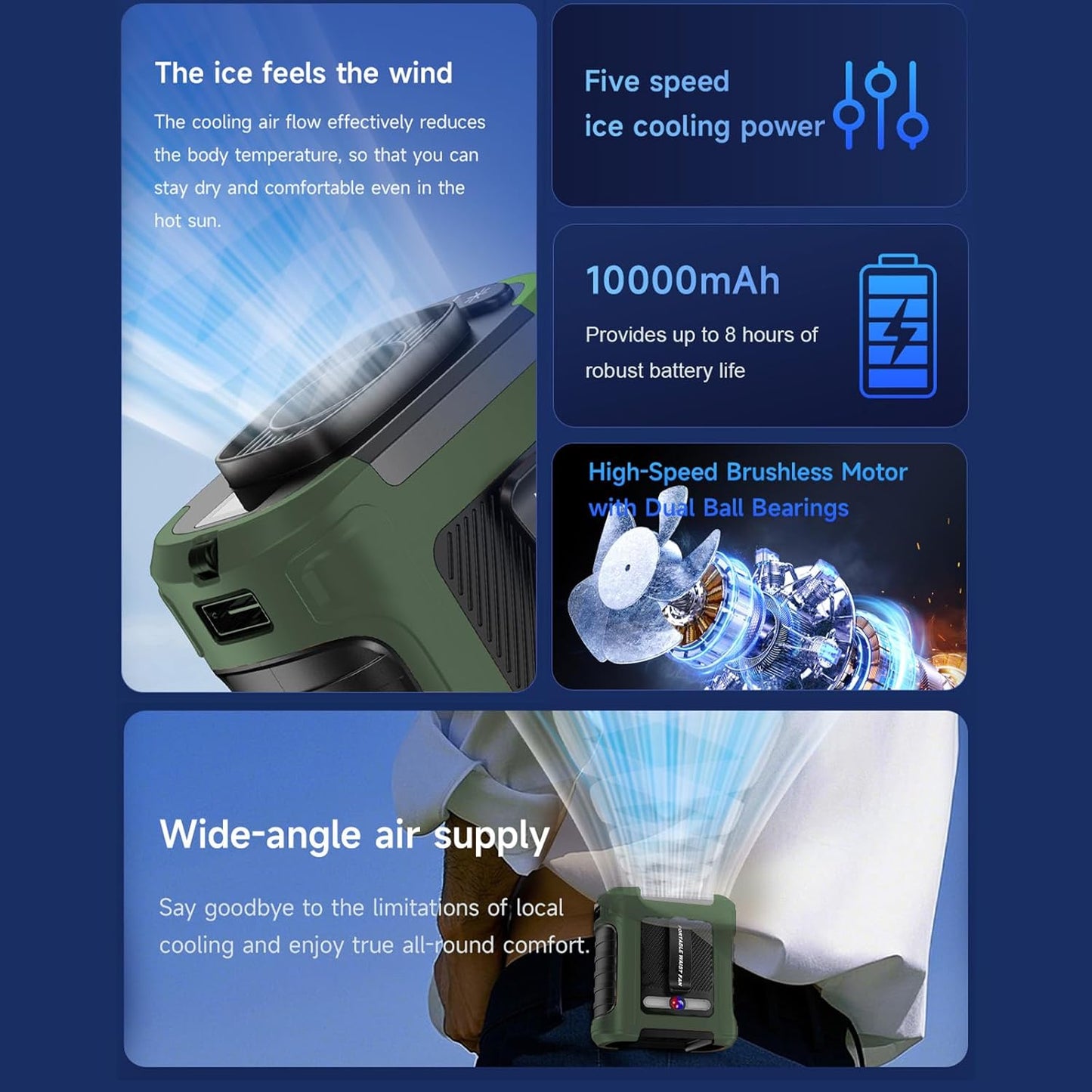 Tragbarer USB-Clip-Ventilator, Grün