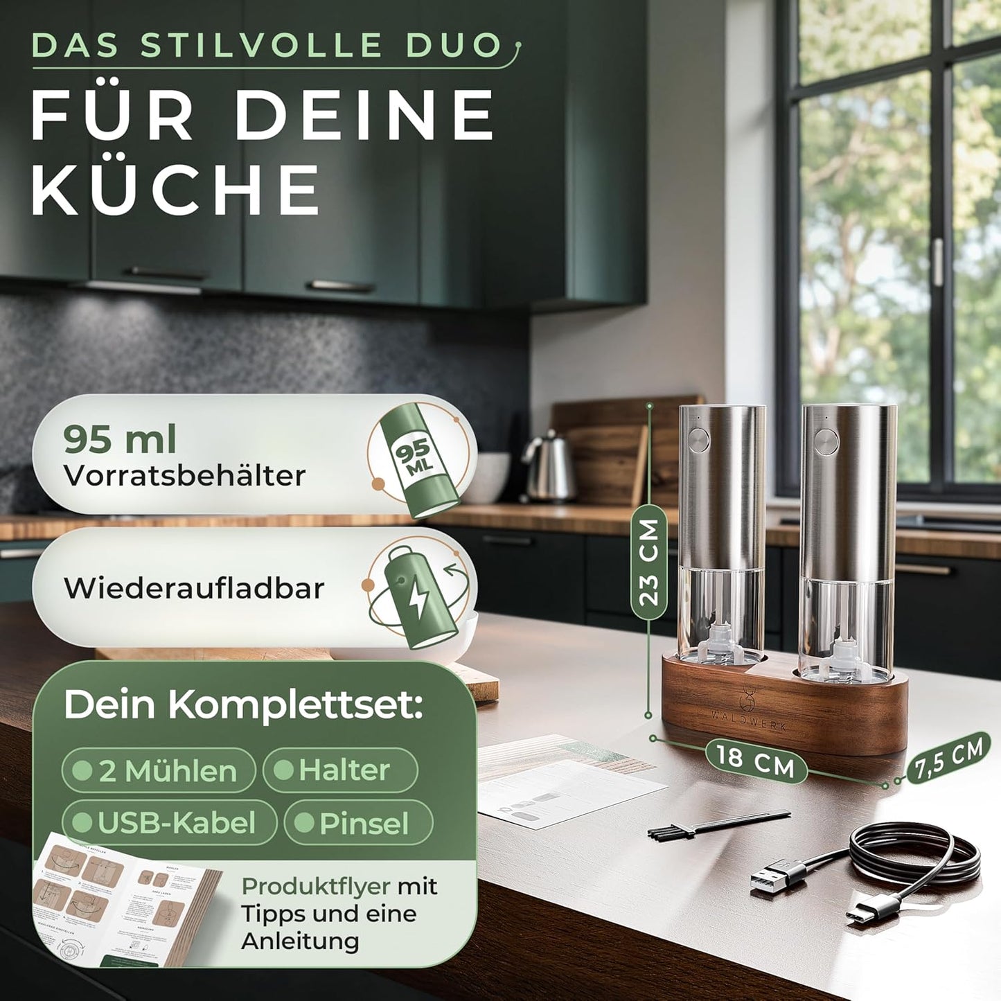 Elektrische Salz- und Pfeffermühle, Salz & Pfeffer