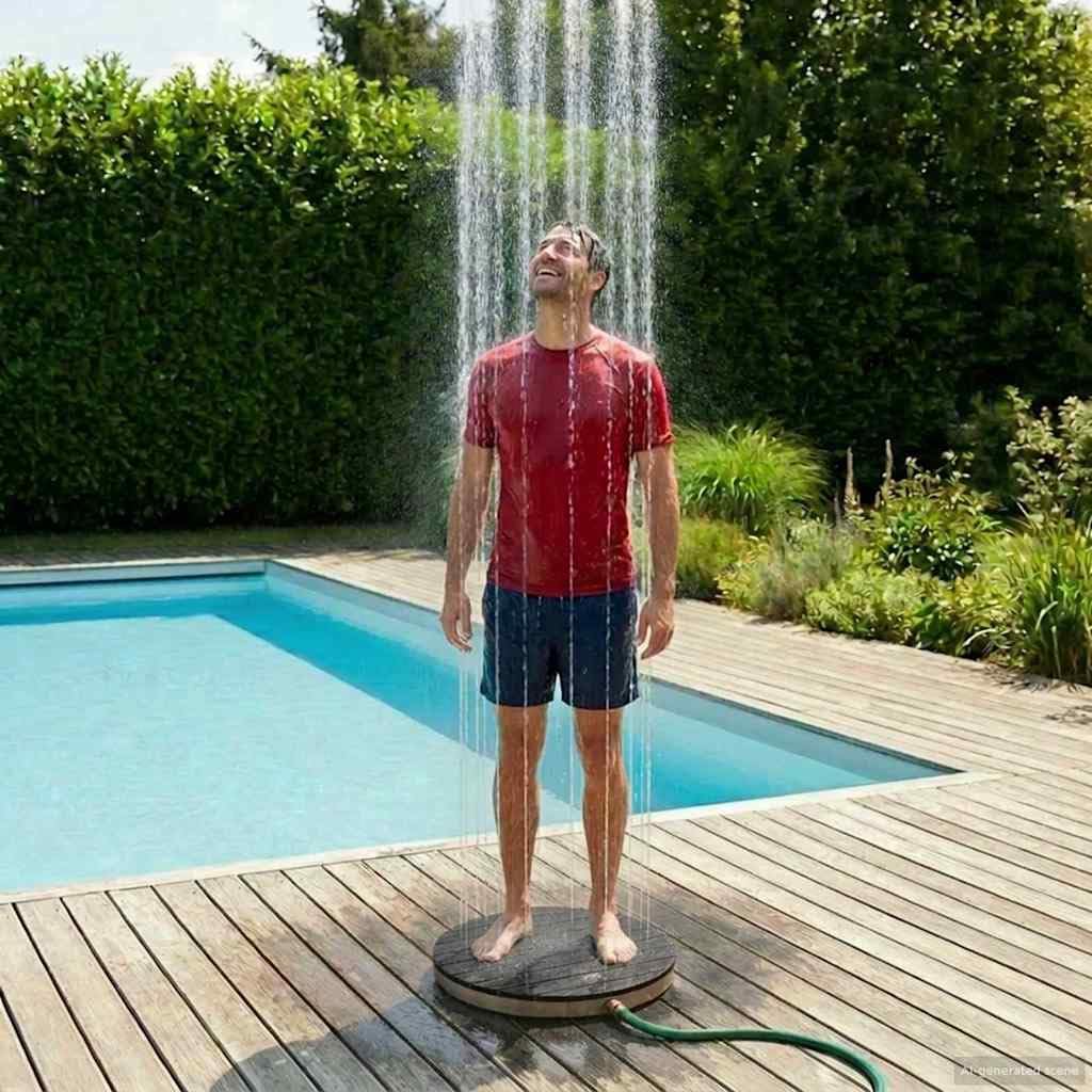 Gartendusche mit Fusstaster und Wasserhöheneinstellung, Anthrazit
