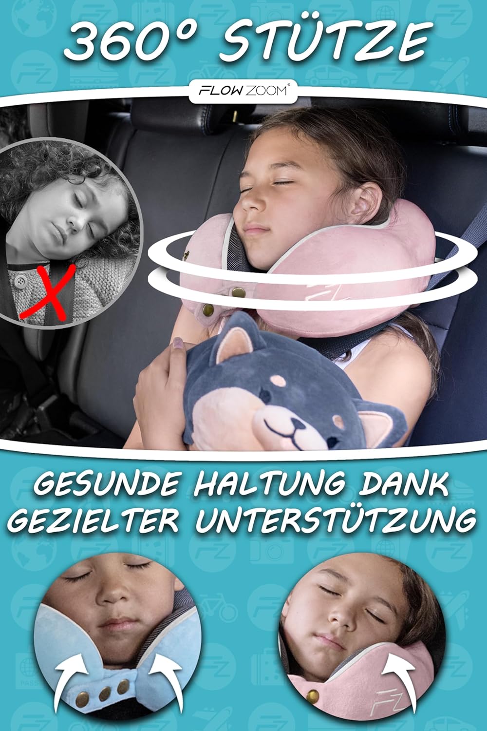 Einstellbares Kinder-Nackenkissen, 3.2. Comfy Kids M - Rosa
