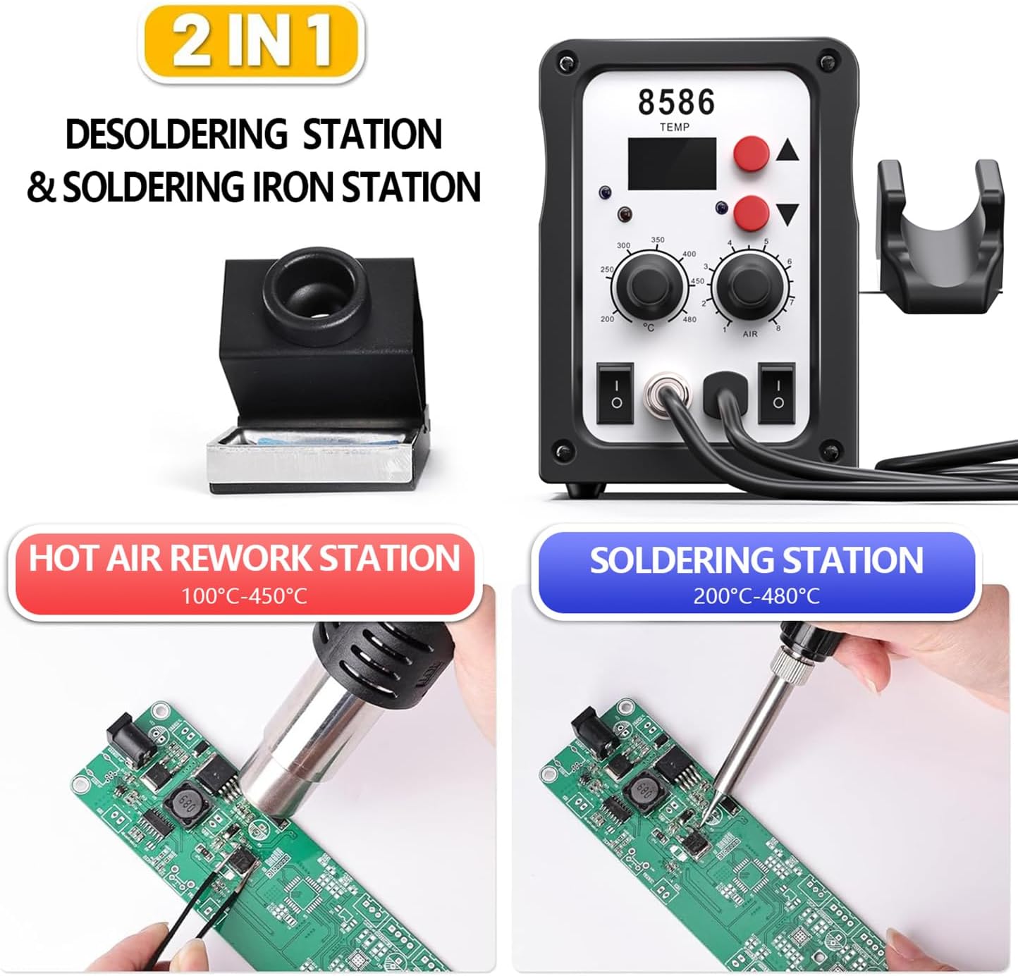 2-in-1 Heissluft- und Lötstation mit LED Display