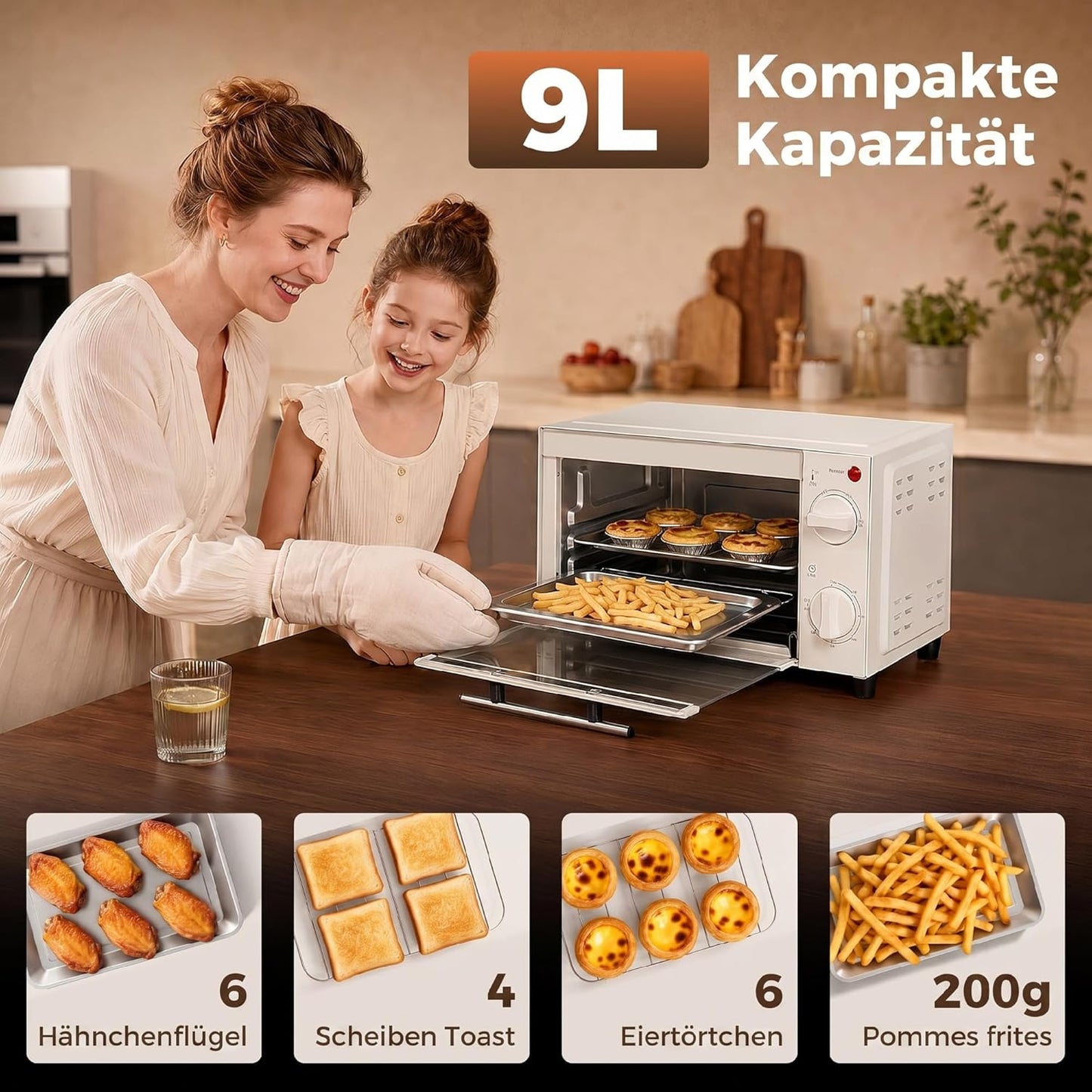 Mini-Backofen, 9 L, Cremeweiss