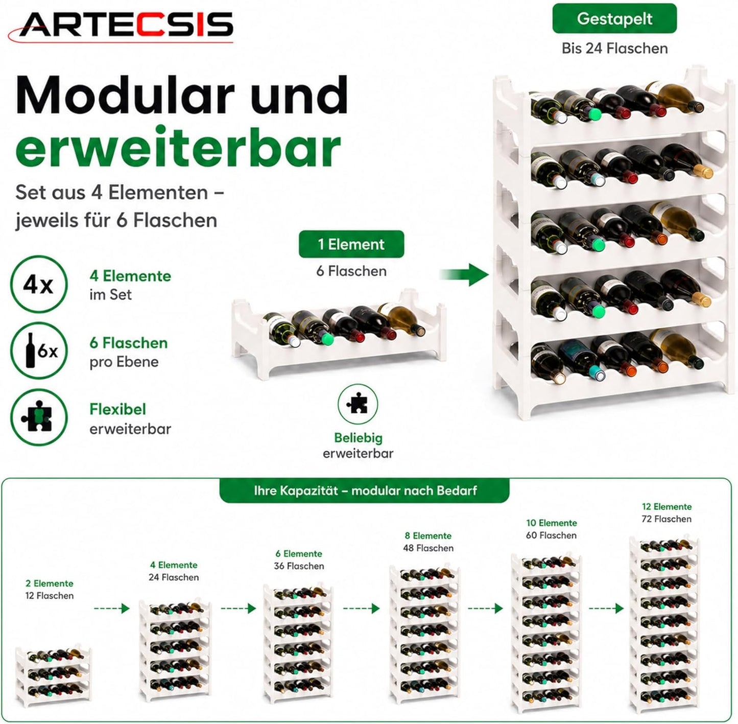 Weinregal stapelbar, Weiss 24 Flaschen