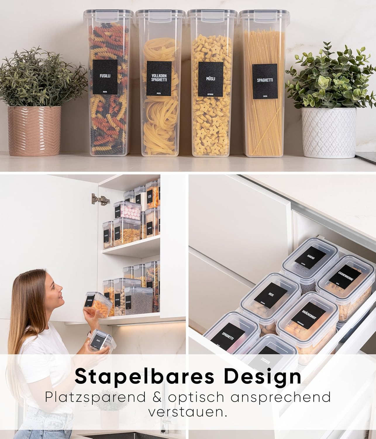 4-teiliges Vorratsdosen-Set, 4 Set Schwarz