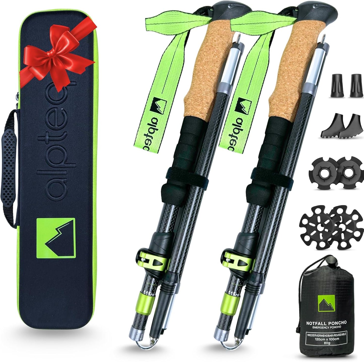 Faltbare Trekkingstöcke, Carbon 115-135 cm | Lime Green