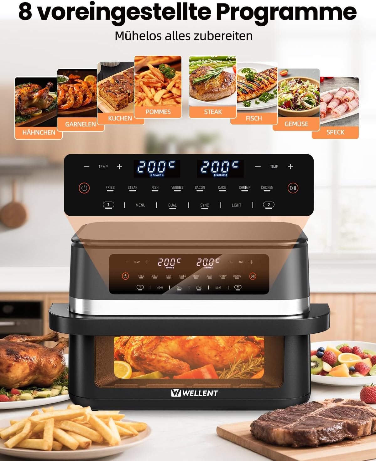 Heissluftfritteuse mit Doppelkammer, 12L