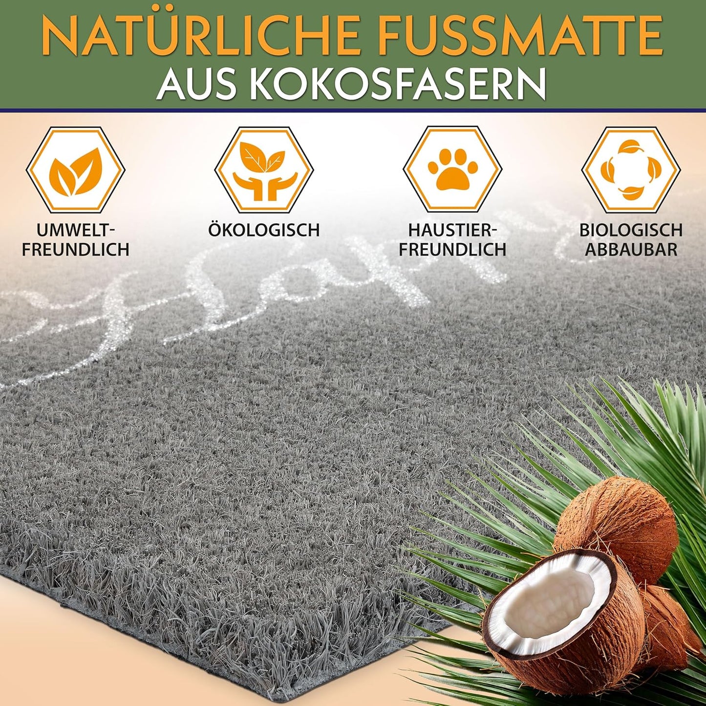 Antirutsch Fussmatte, Happy Place - Grau Glitzer