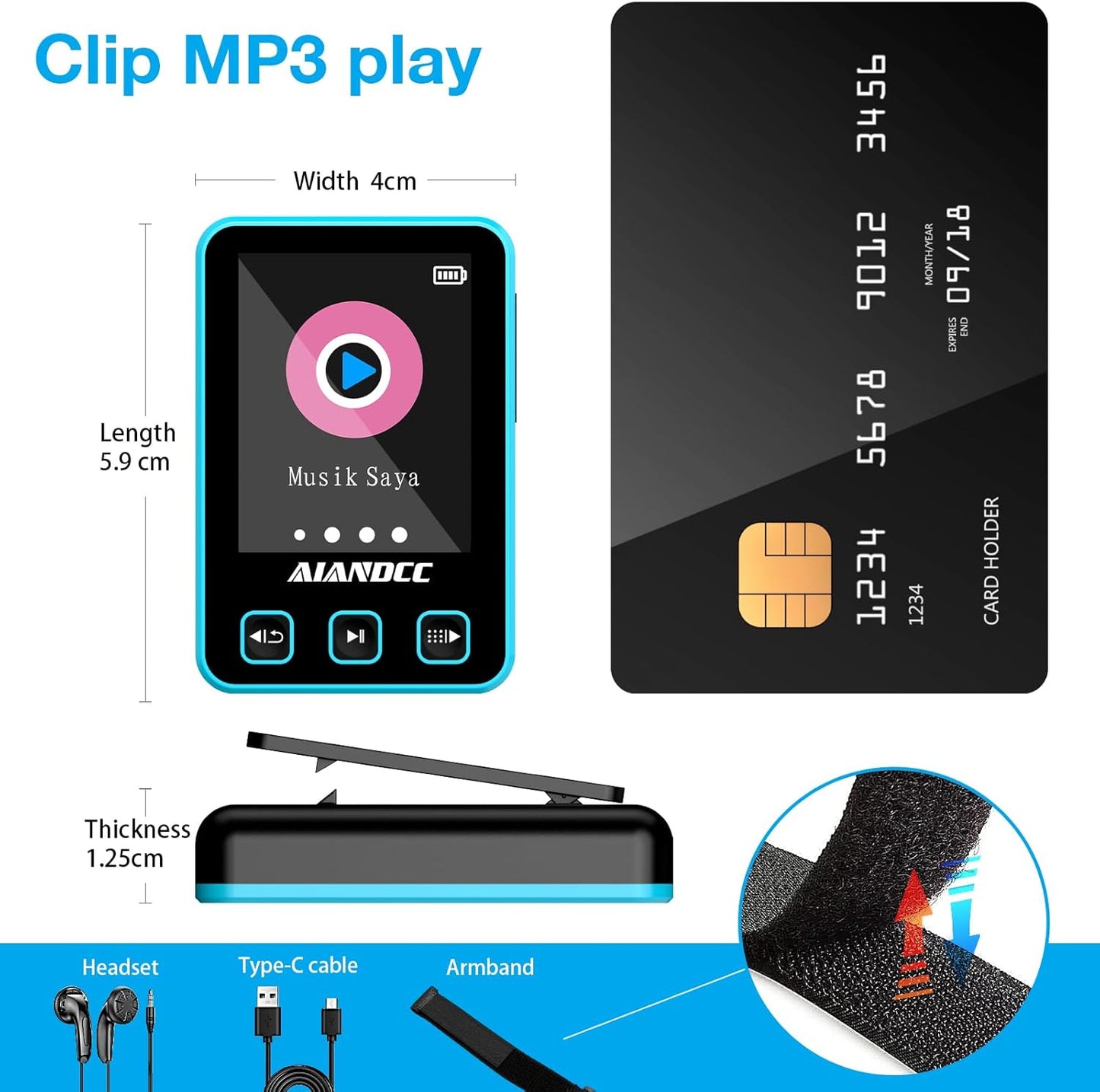MP3 Player mit Sportarmband, Blau