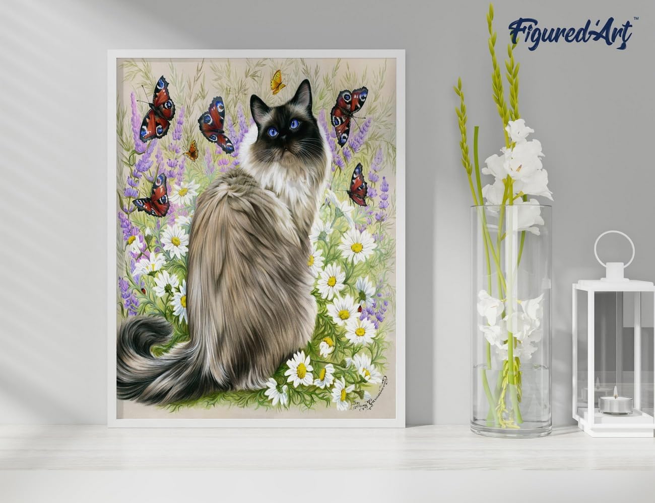 Malen nach Zahlen Set Katze und Schmetterlinge, Katze und Schmetterlinge 40x50cm Mit Keilrahmen (nicht gespannt)