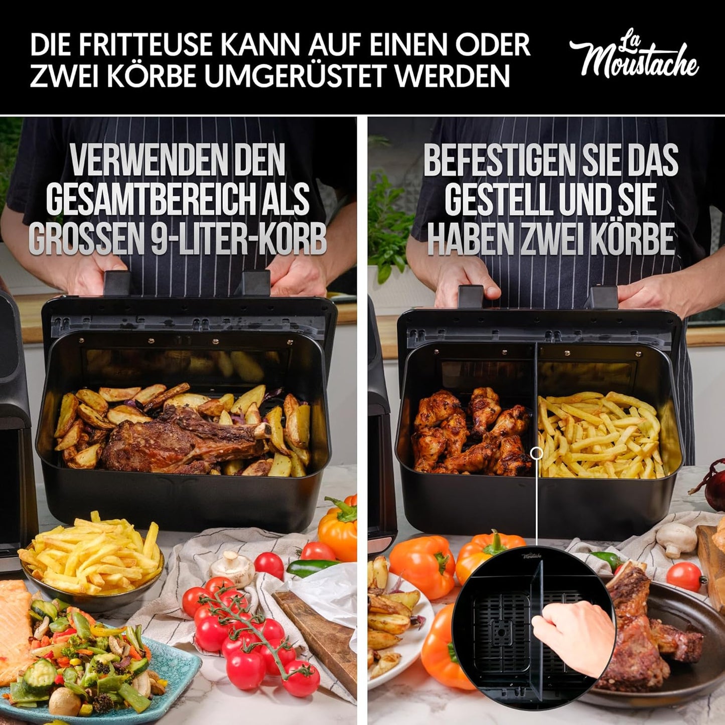 Heissluftfritteuse mit Antihaftbeschichtung, 9L Schwarz - Twinfry