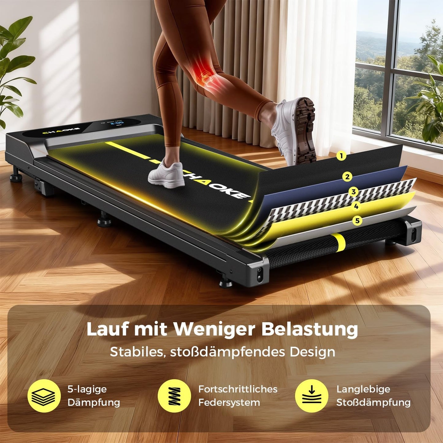 Walking Pad mit Steigung und App-Steuerung, Schwarz Gelb