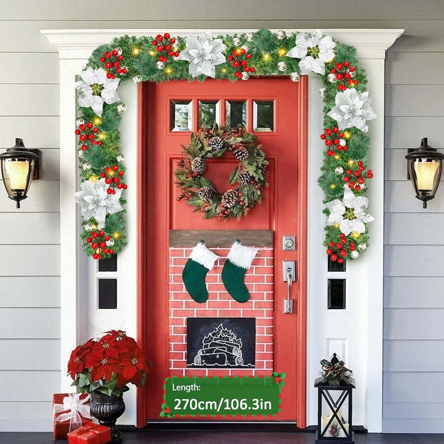 Weihnachtsgirlande mit Blumen und Beeren, Silber