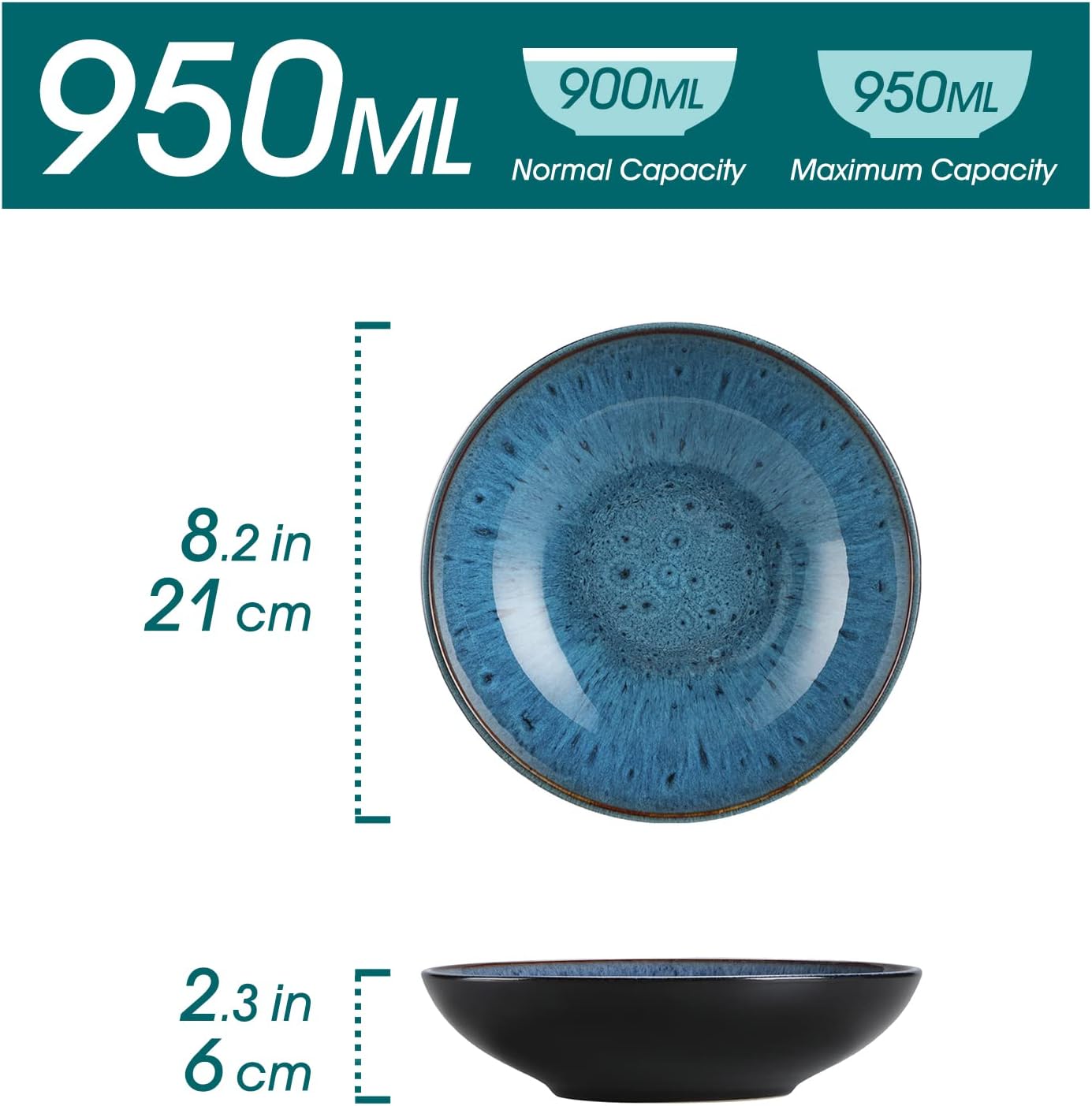 4er-Set Suppenteller, 950ml, 4-teilige Suppenschalen Blau