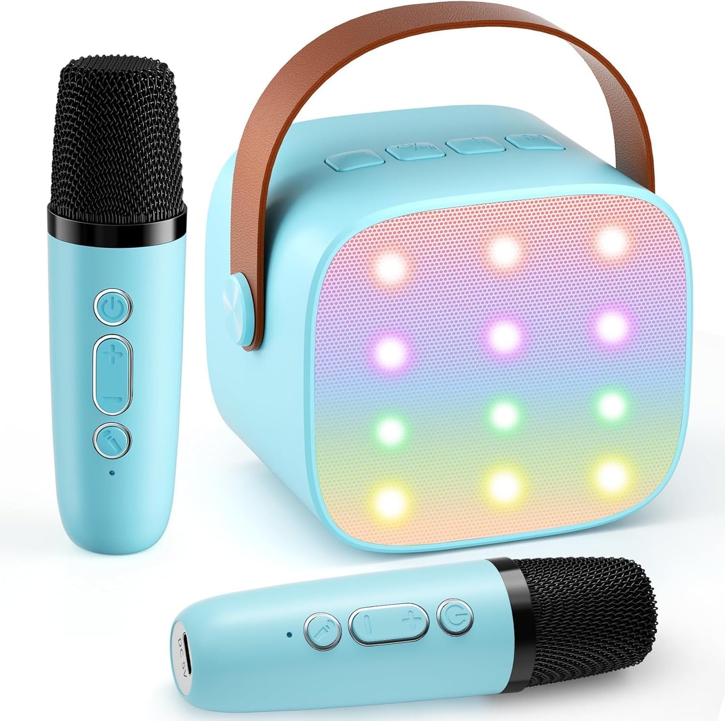 Mini-Karaoke-Maschine mit 2 kabellosen Mikrofonen, Blau