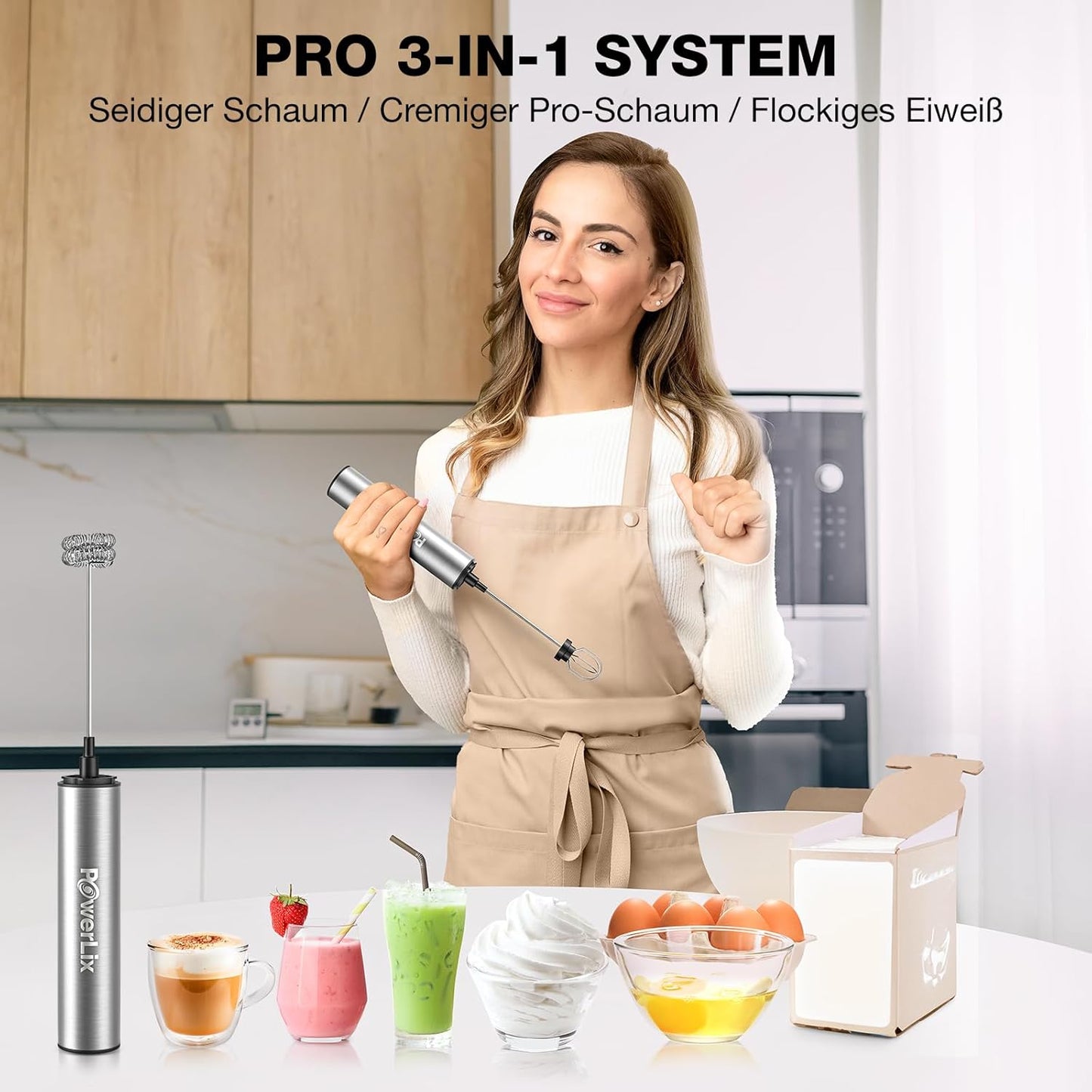 Elektrischer Milchschäumer Pro 3-in-1, Silber