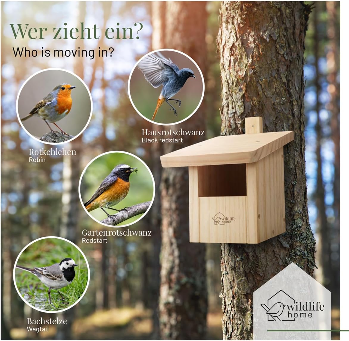 Nistkasten Halbhöhle-Set für Vögel (2 Stück), 2 x Halbhöhle für Rotschwänzchen & Co.