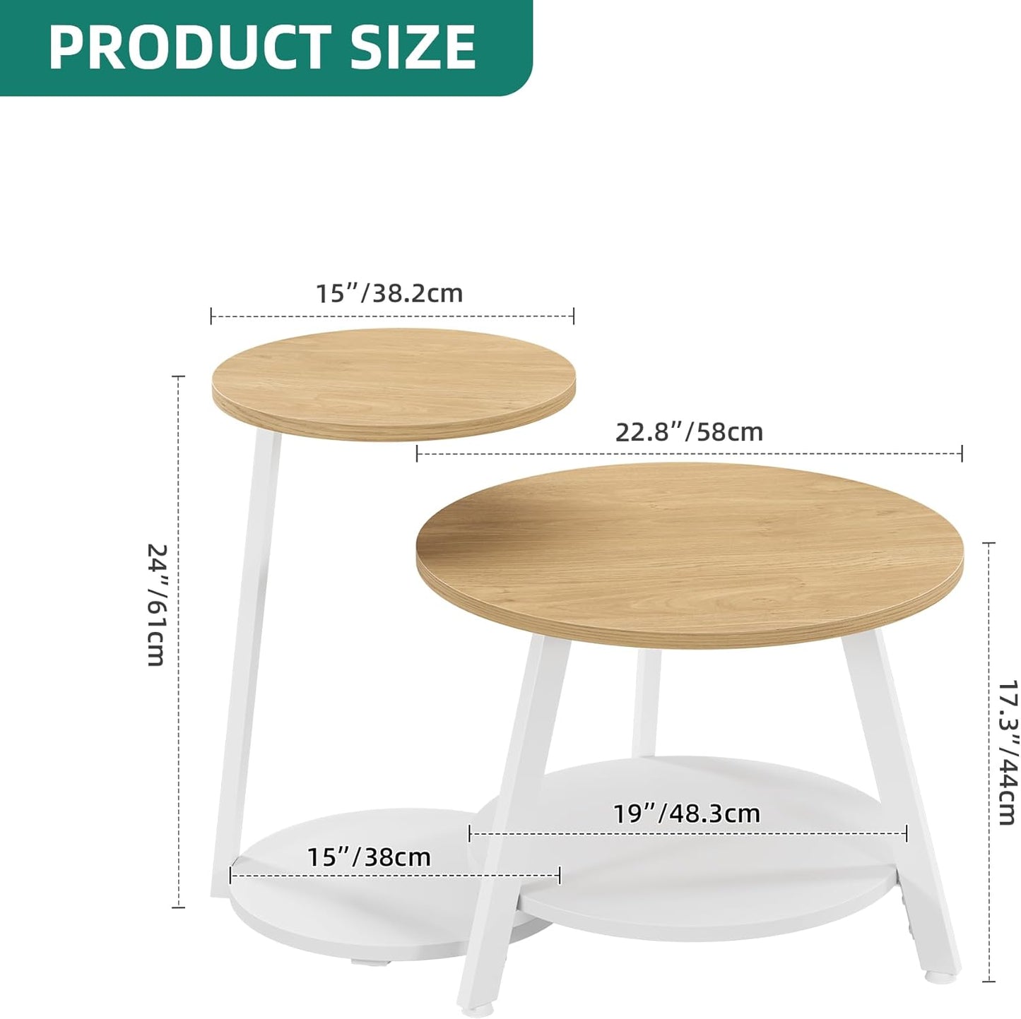 Runder Couchtisch-Set mit Stauraum (2-teilig), Naturholzfarbe