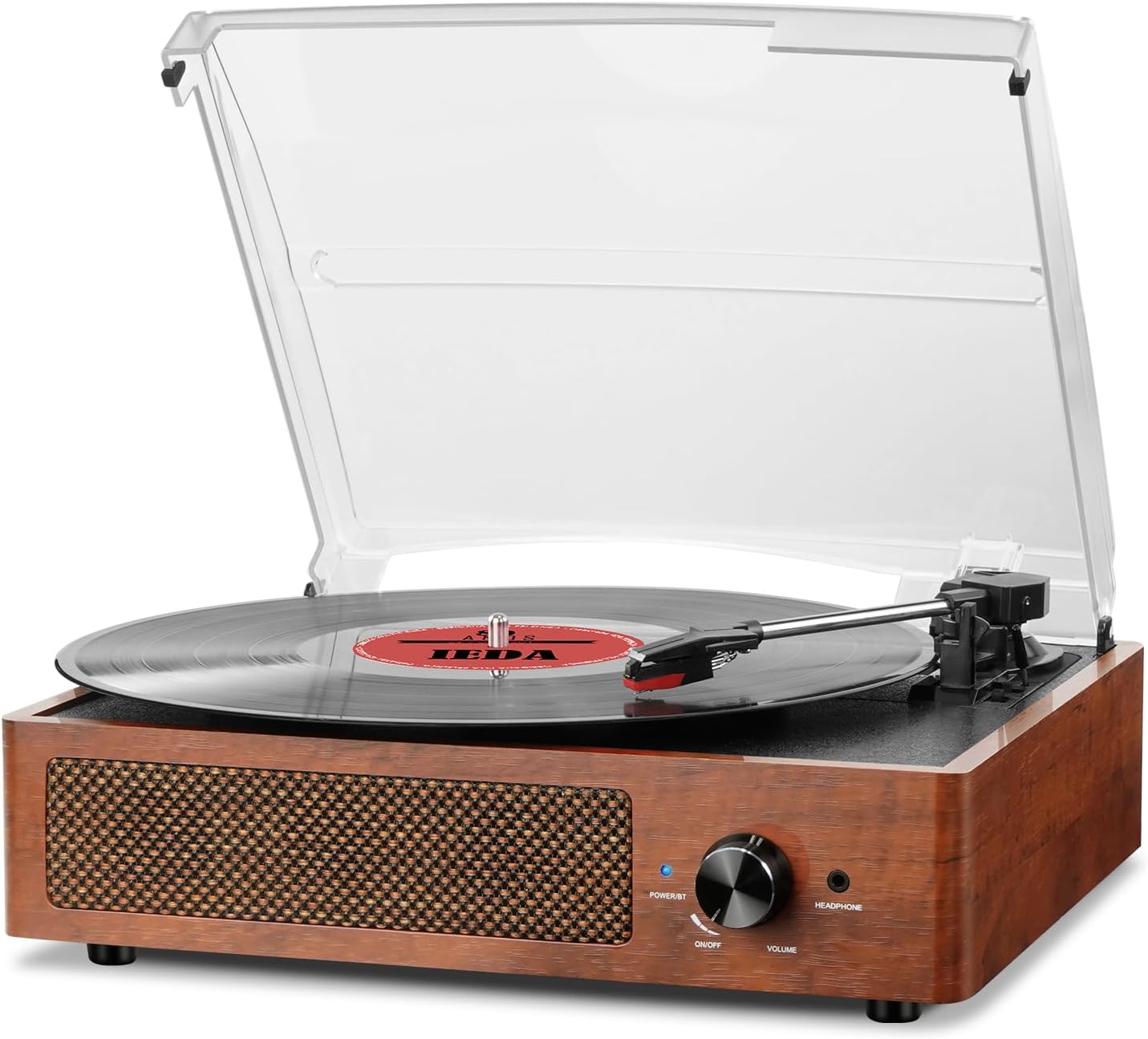 Vintage Vinyl Plattenspieler mit Bluetooth und Lautsprechern, Orange