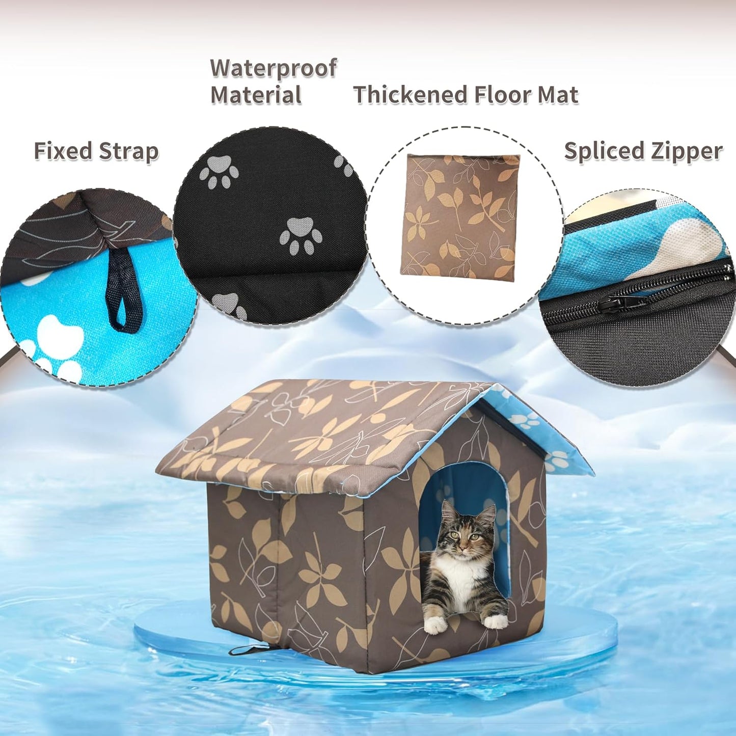 Winterfestes Falt-Katzenhaus für draussen, wasserdicht, L:45x43x40cm Braun
