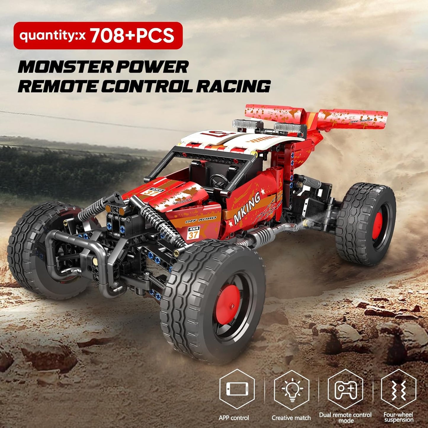 18019B Technik Geländewagen Modellbaustein-Set, 708 Teile, App-Steuerung, All Terrain Fahrzeug
